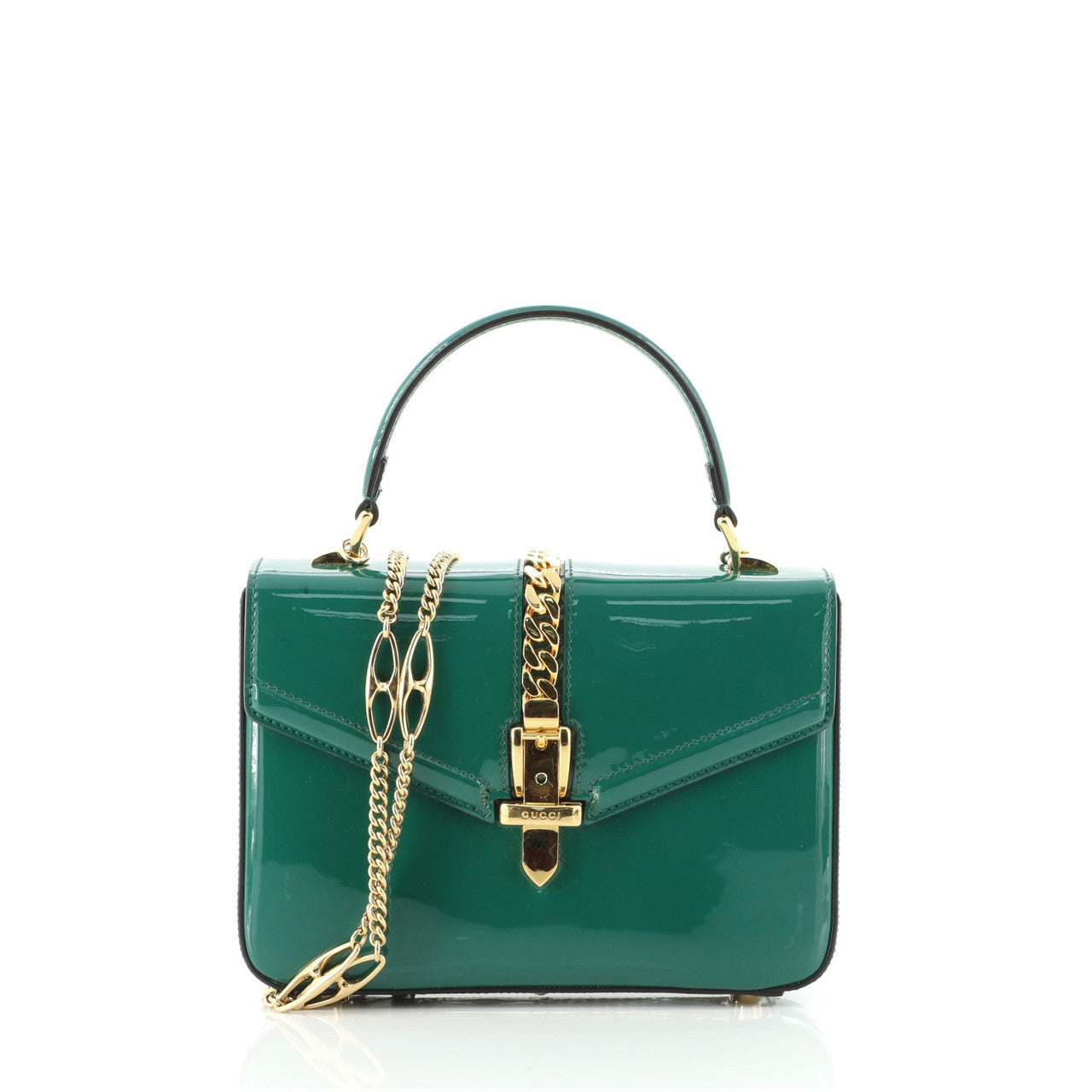 Gucci Sylvie Leather Patent Mini Top Handle Travel Bag Leather Mini