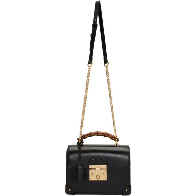 Gucci BAMBOO PADLOCK Leather Calfskin Small Chain Travel Bag