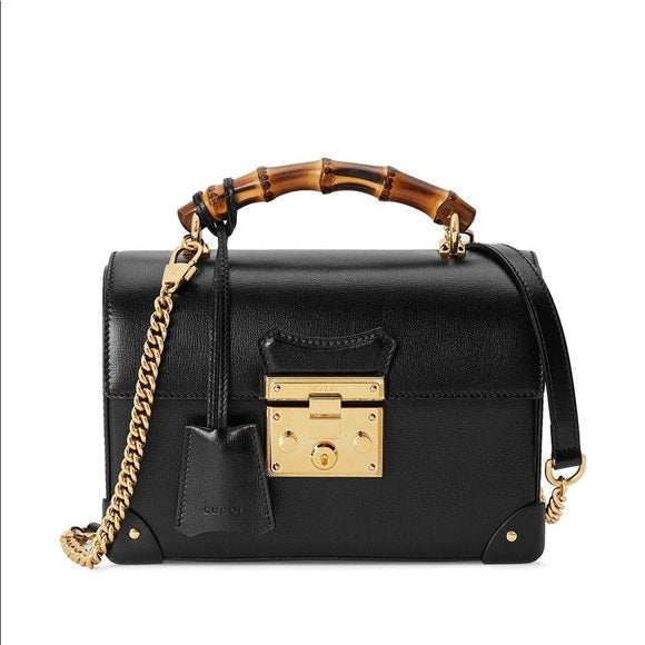 Gucci BAMBOO PADLOCK Leather Calfskin Small Chain Travel Bag