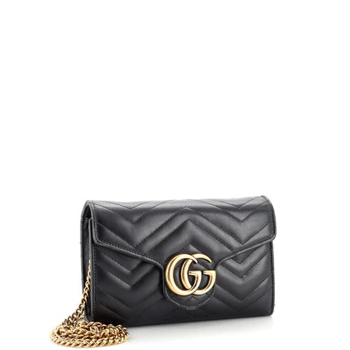 Gucci GG MARMONT ON A Matelasse Calfskin Mini Chain Wallet Case