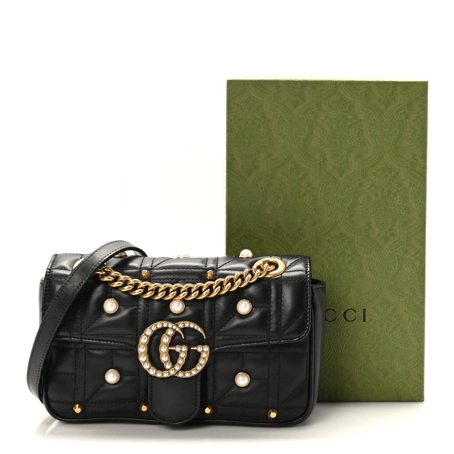 Gucci GG MARMONT FAUX PEARL STUDDED Matelasse Mini Travel Bag