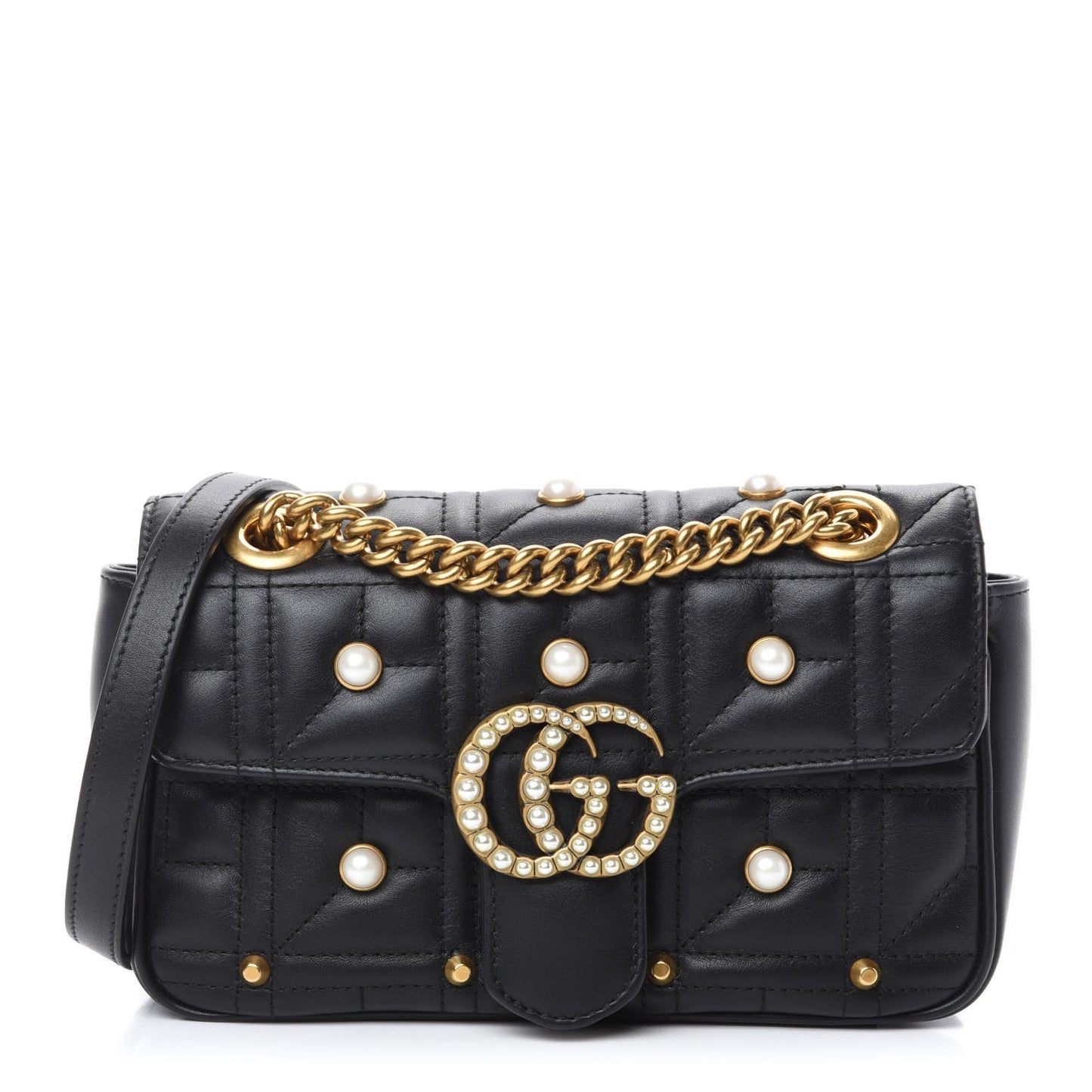 Gucci GG MARMONT FAUX PEARL STUDDED Matelasse Mini Travel Bag