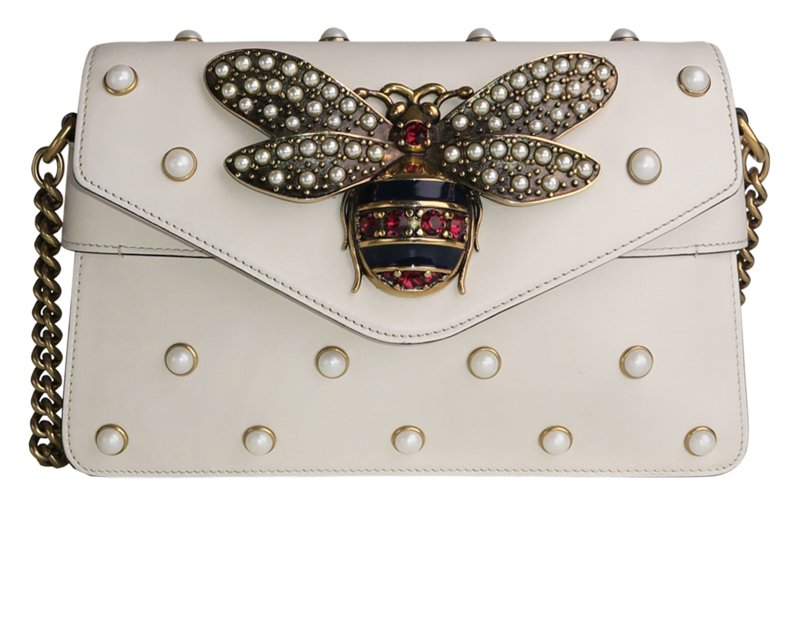 Gucci NAPPA STUDDED QUEEN MARGARET BROADWAY Leather Mini Clutch Bag