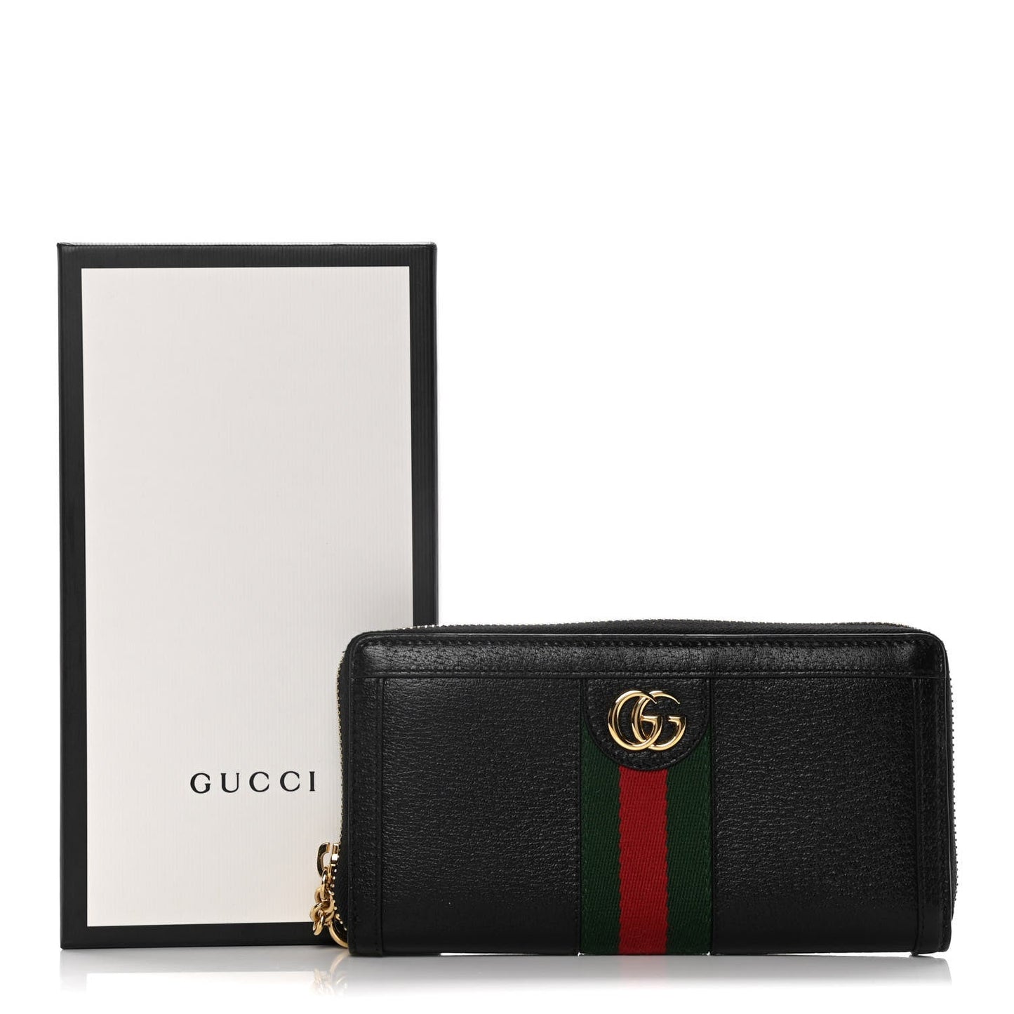 Gucci OPHIDIA WEB ZIP AROUND Leather Calfskin Wallet Case