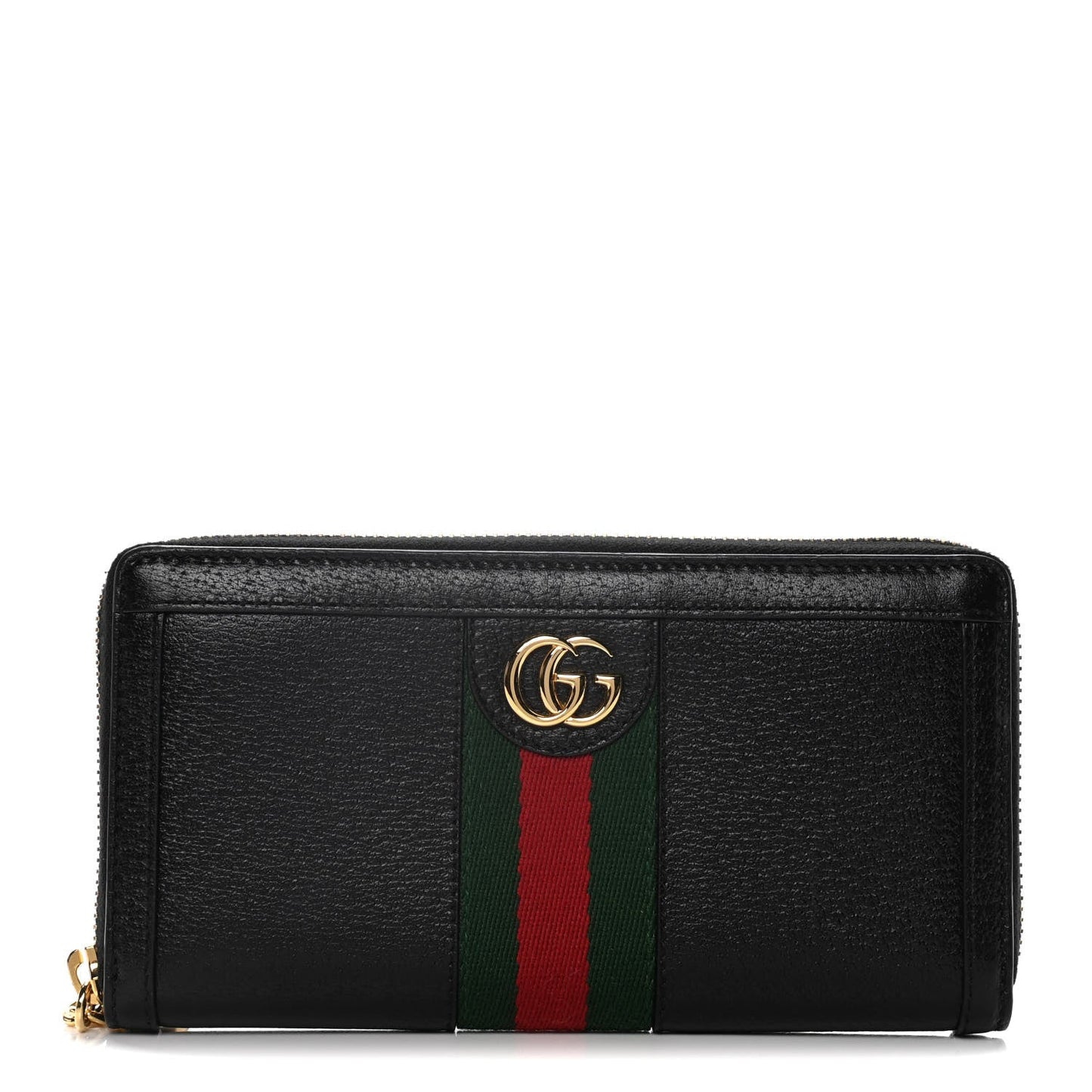 Gucci OPHIDIA WEB ZIP AROUND Leather Calfskin Wallet Case