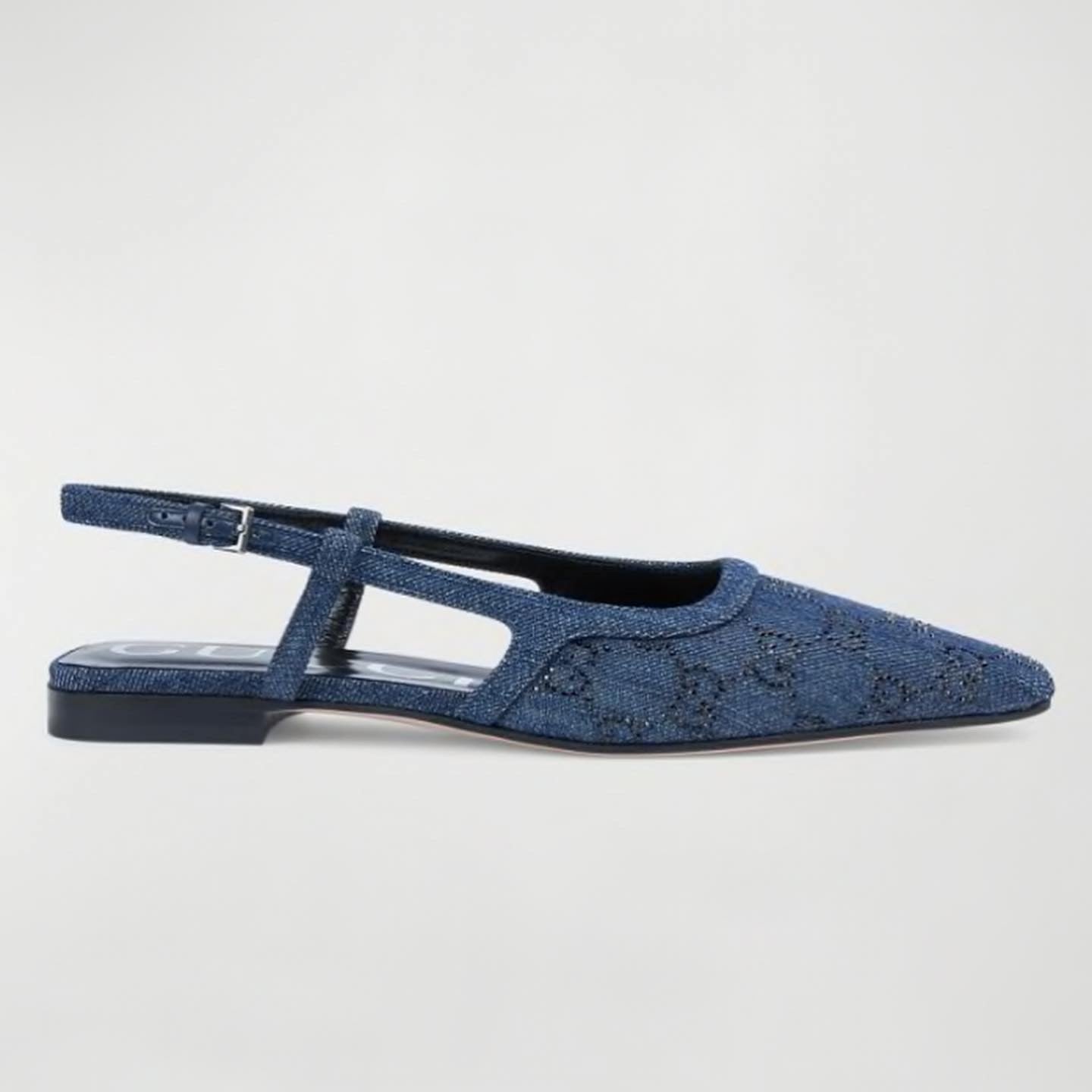 Gucci DEMI CRYSTAL GG FLATS Denim Shoes