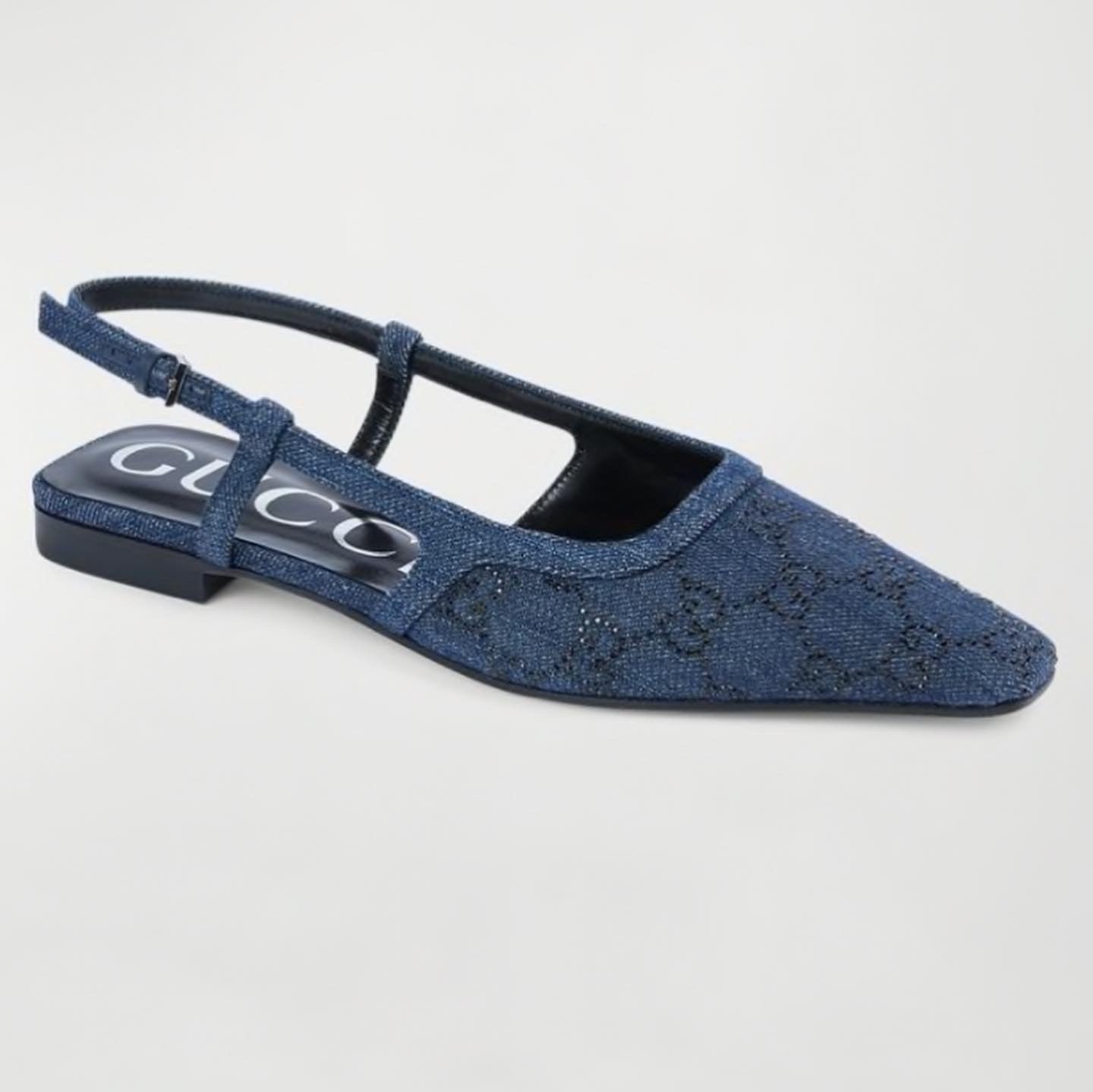 Gucci DEMI CRYSTAL GG FLATS Denim Shoes