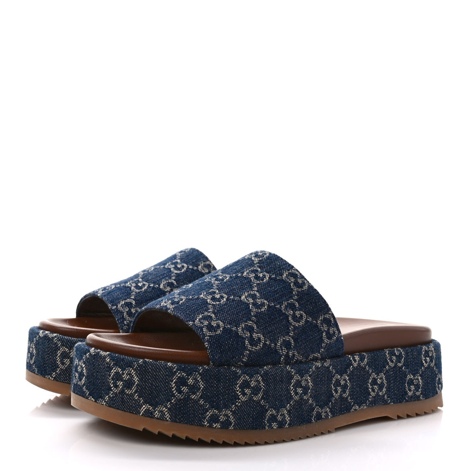 Gucci GG SUPREME ANGELINA PLATFORM MULES Monogram Denim Shoes