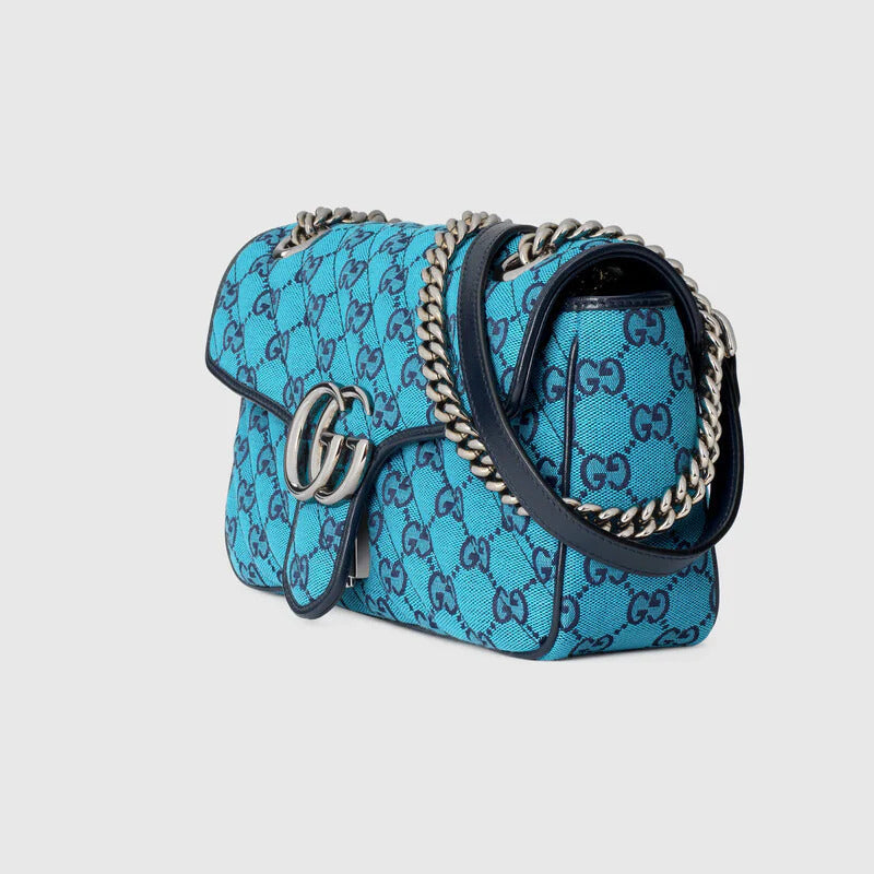 Gucci GG MARMONT PRINTED Matelasse Canvas Blue Shoulder Bag