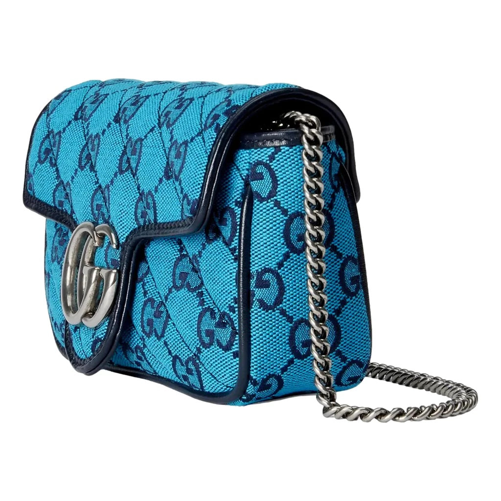 Gucci GG MARMONT PRINTED Matelasse Canvas Blue Shoulder Bag