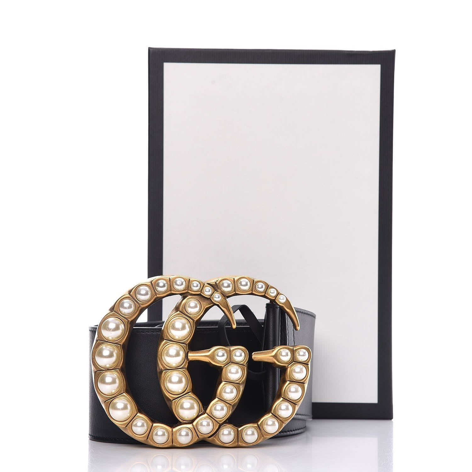 Gucci JUMBO GG MOON PEARL Leather Calfskin Belt