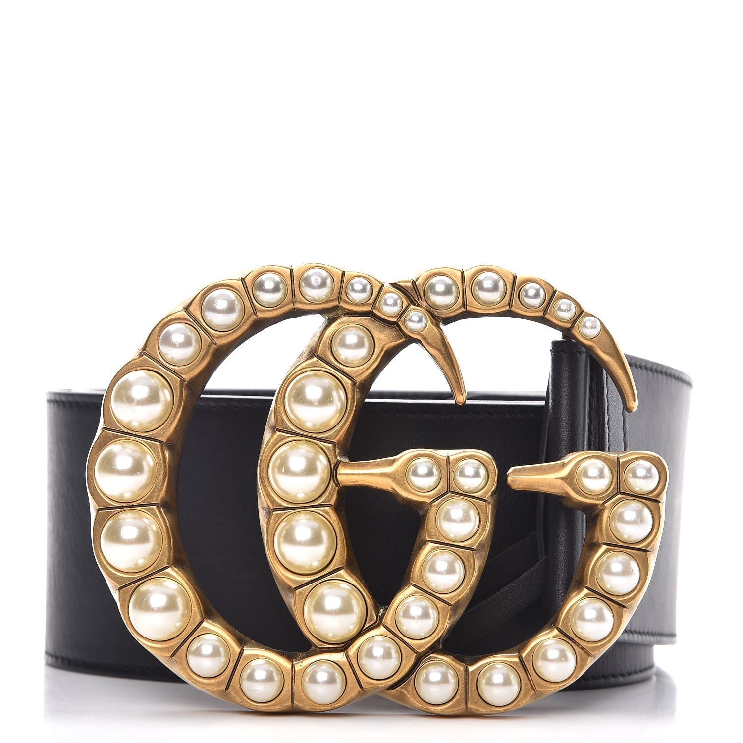 Gucci JUMBO GG MOON PEARL Leather Calfskin Belt