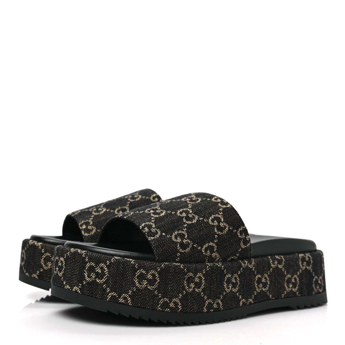 Gucci GG SUPREME ANGELINA PLATFORM SLIDES Monogram Denim Black Travel Bag