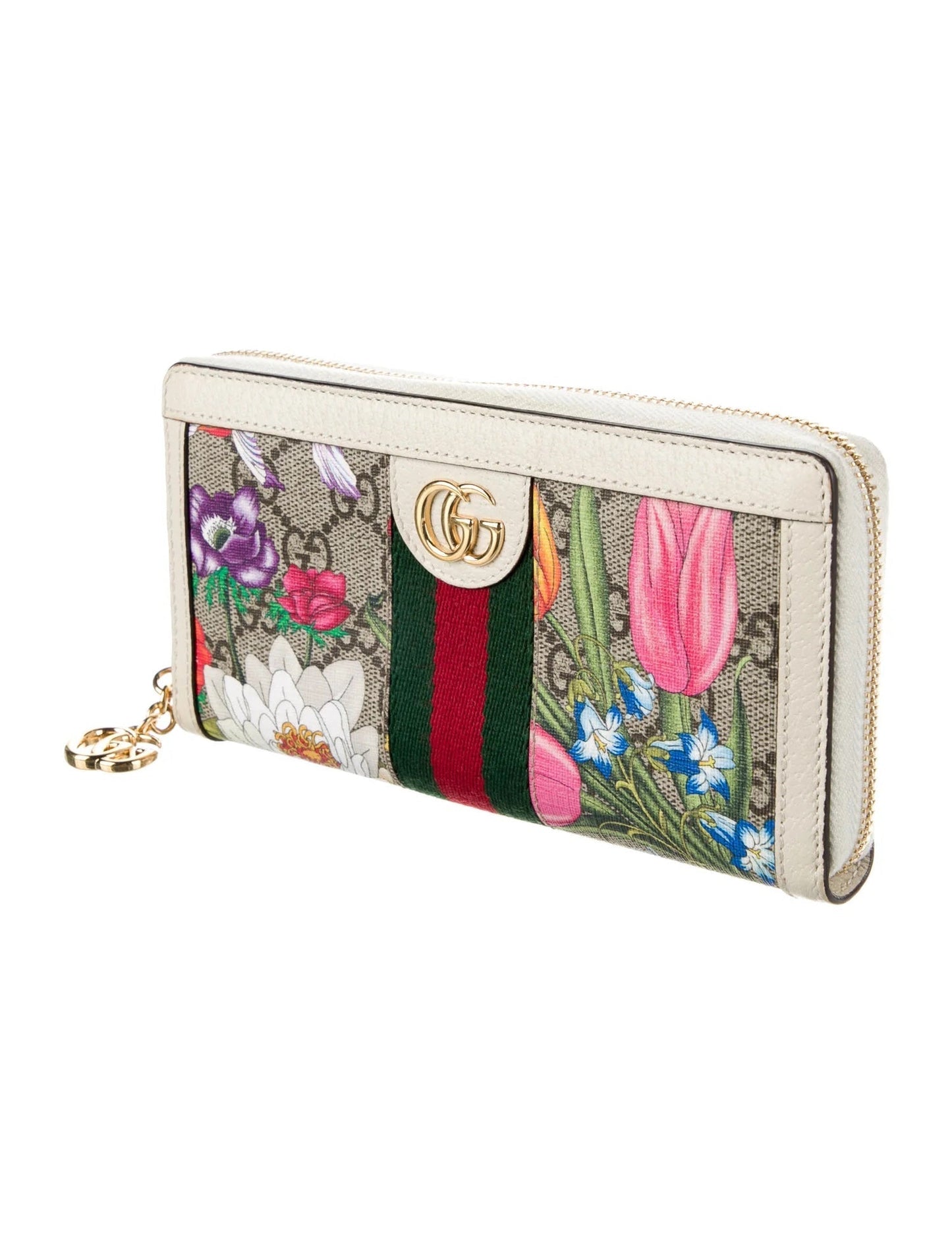 Gucci GG SUPREME FLORA OPHIDIA ZIP Monogram Wallet Case