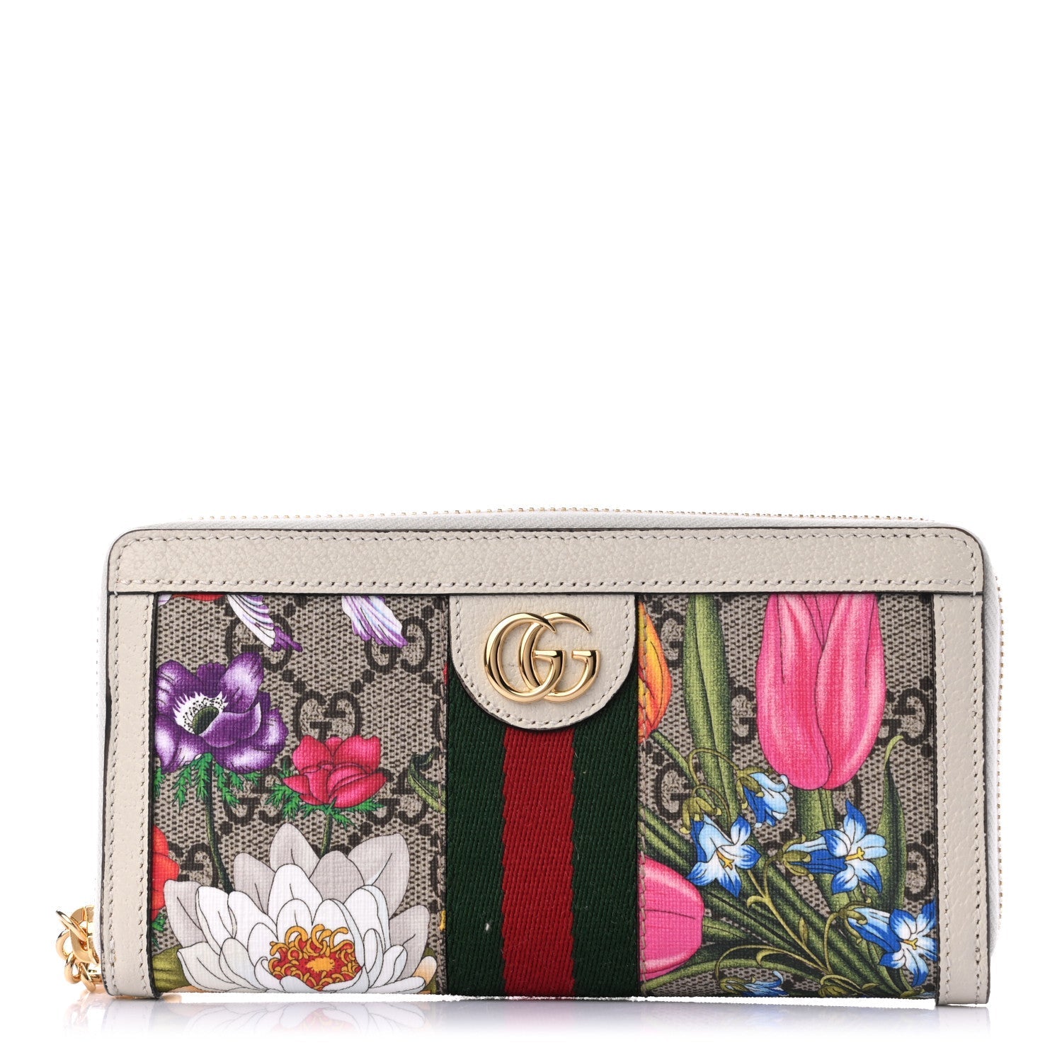 Gucci GG SUPREME FLORA OPHIDIA ZIP Monogram Wallet Case