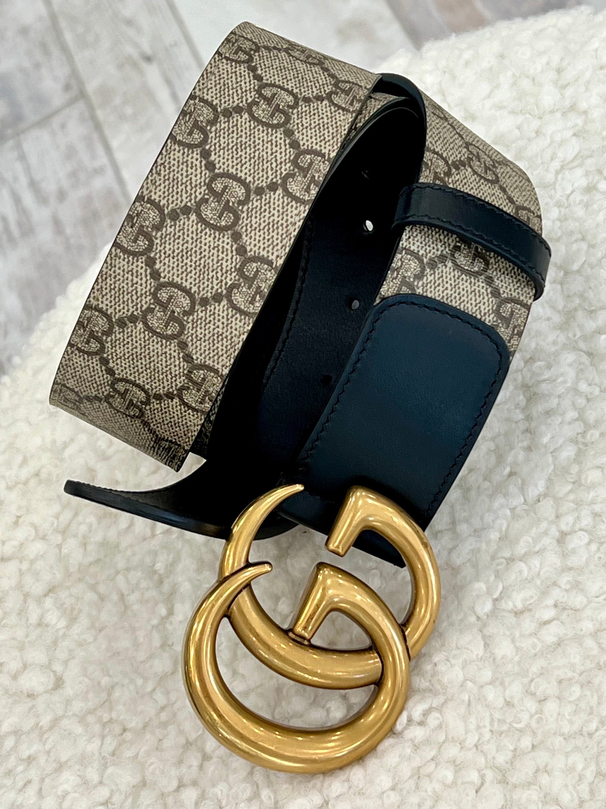 Gucci GG SUPREME MATTE PLUTONE DOUBLE Monogram Calfskin Belt