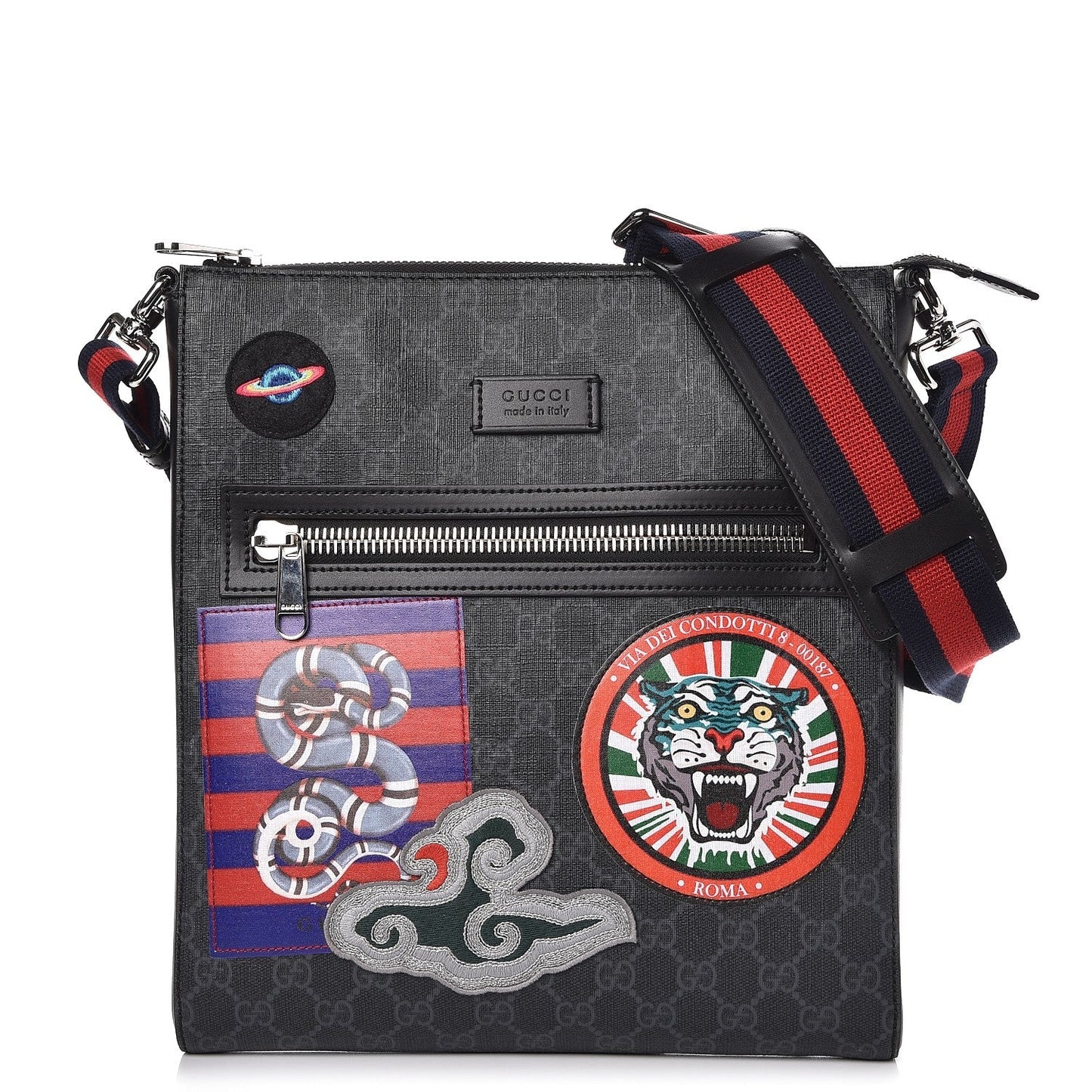 Gucci GG SUPREME NIGHT COURRIER APPLIQUE Monogram Travel Bag
