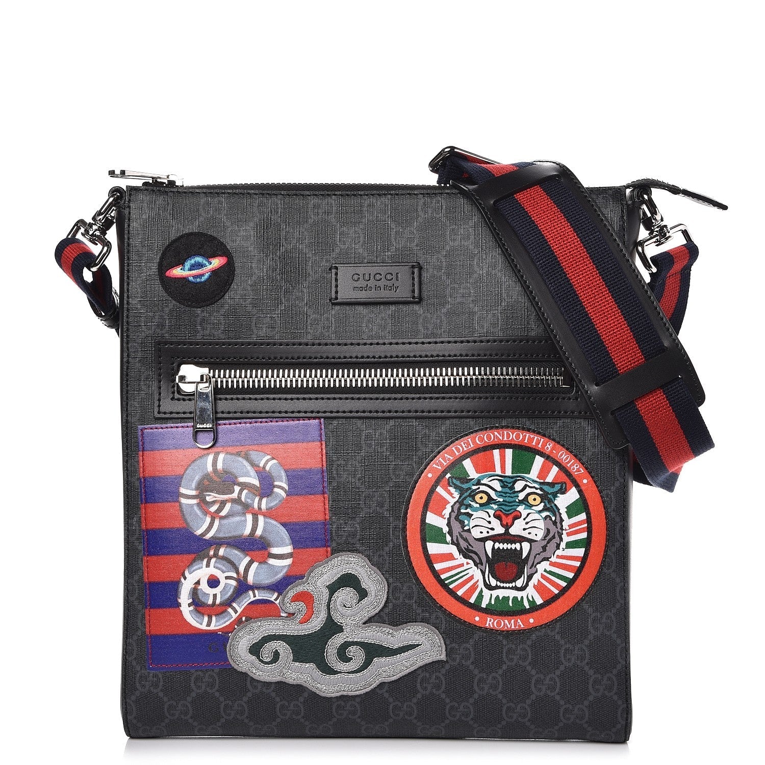 Gucci GG SUPREME NIGHT COURRIER APPLIQUE Monogram Travel Bag