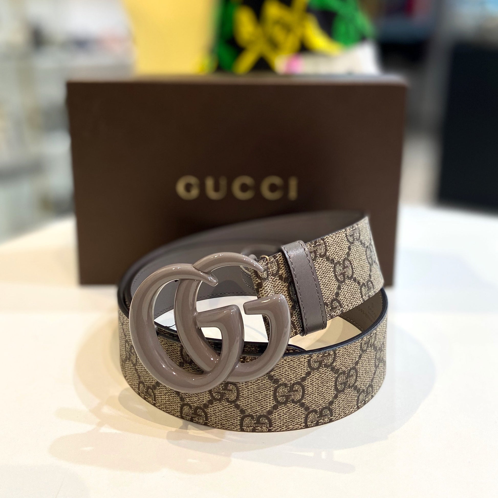 Gucci GG SUPREME PLUTONE ENAMEL GG Monogram Calfskin Belt