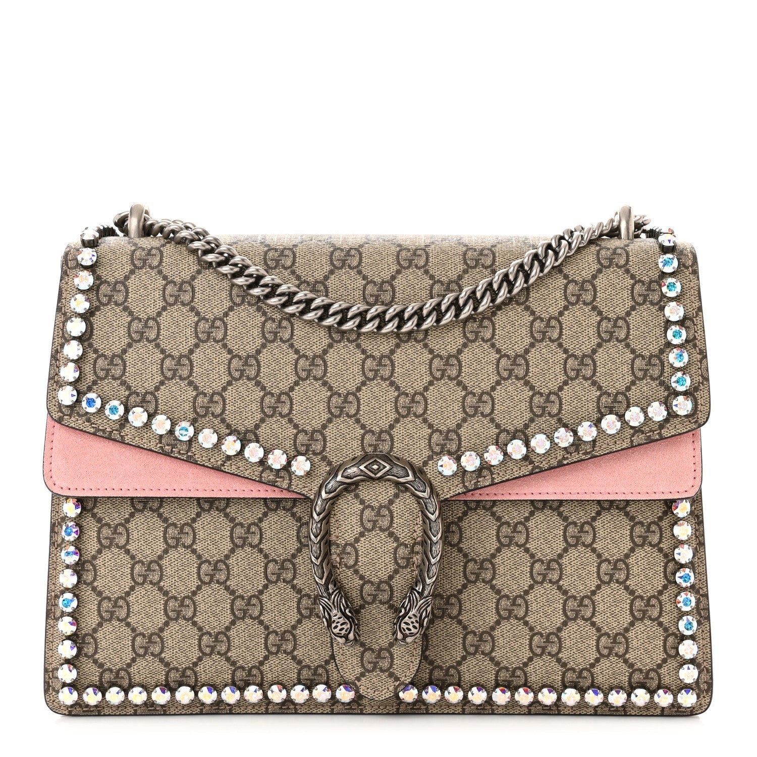 Gucci GG SUPREME DIONYSUS CRYSTAL Monogram Suede Medium Shoulder Bag