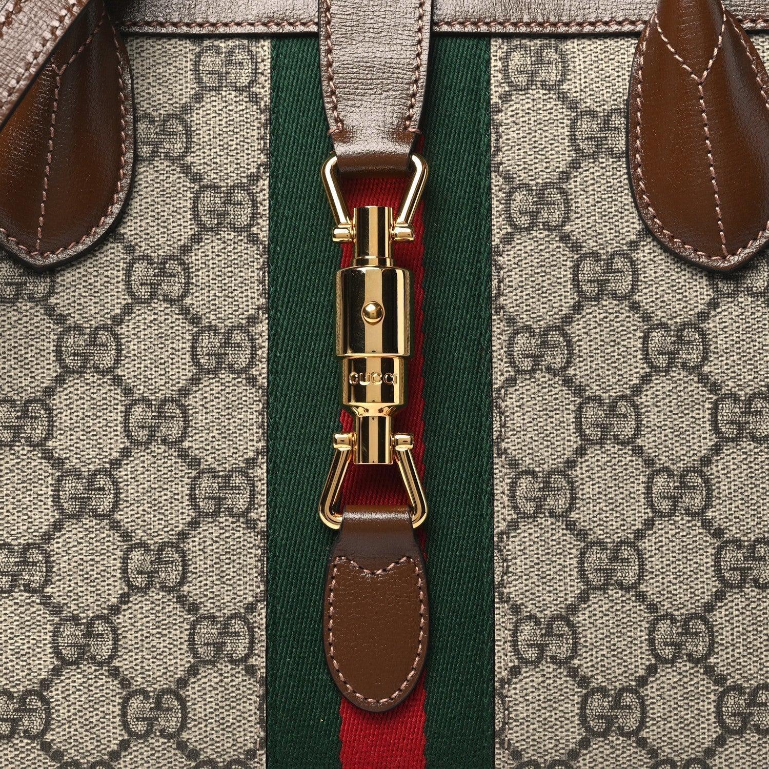 Gucci GG SUPREME AZALEA WEB JACKIE Monogram Calfskin Tote Bag