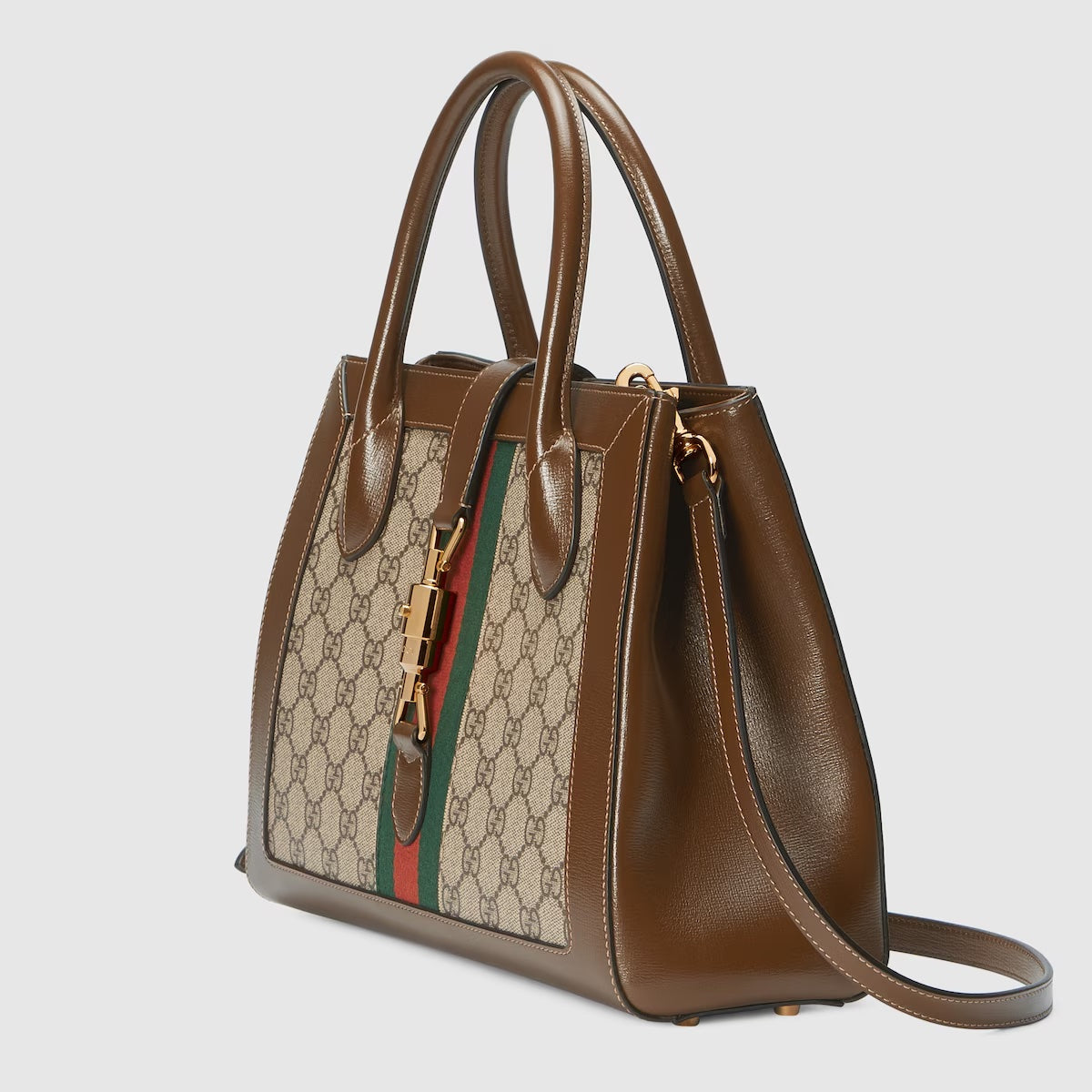 Gucci GG SUPREME AZALEA WEB JACKIE Monogram Calfskin Tote Bag