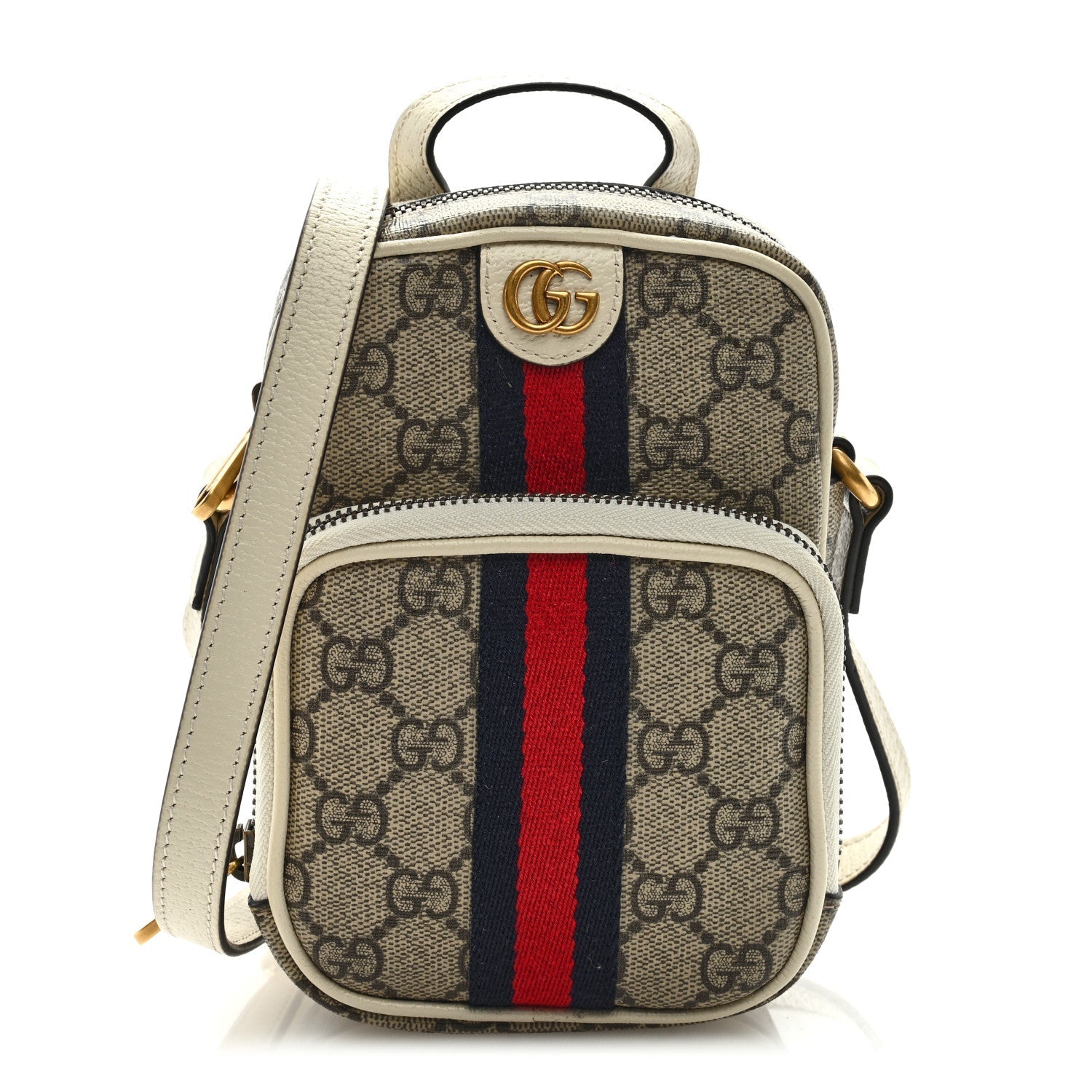 Gucci GG SUPREME WEB OPHIDIA DOUBLE Mini Messenger Bag