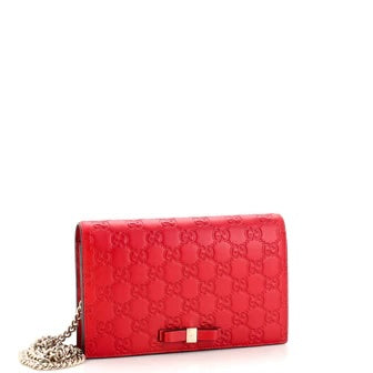 Gucci BOW ON Leather Chain Wallet Case