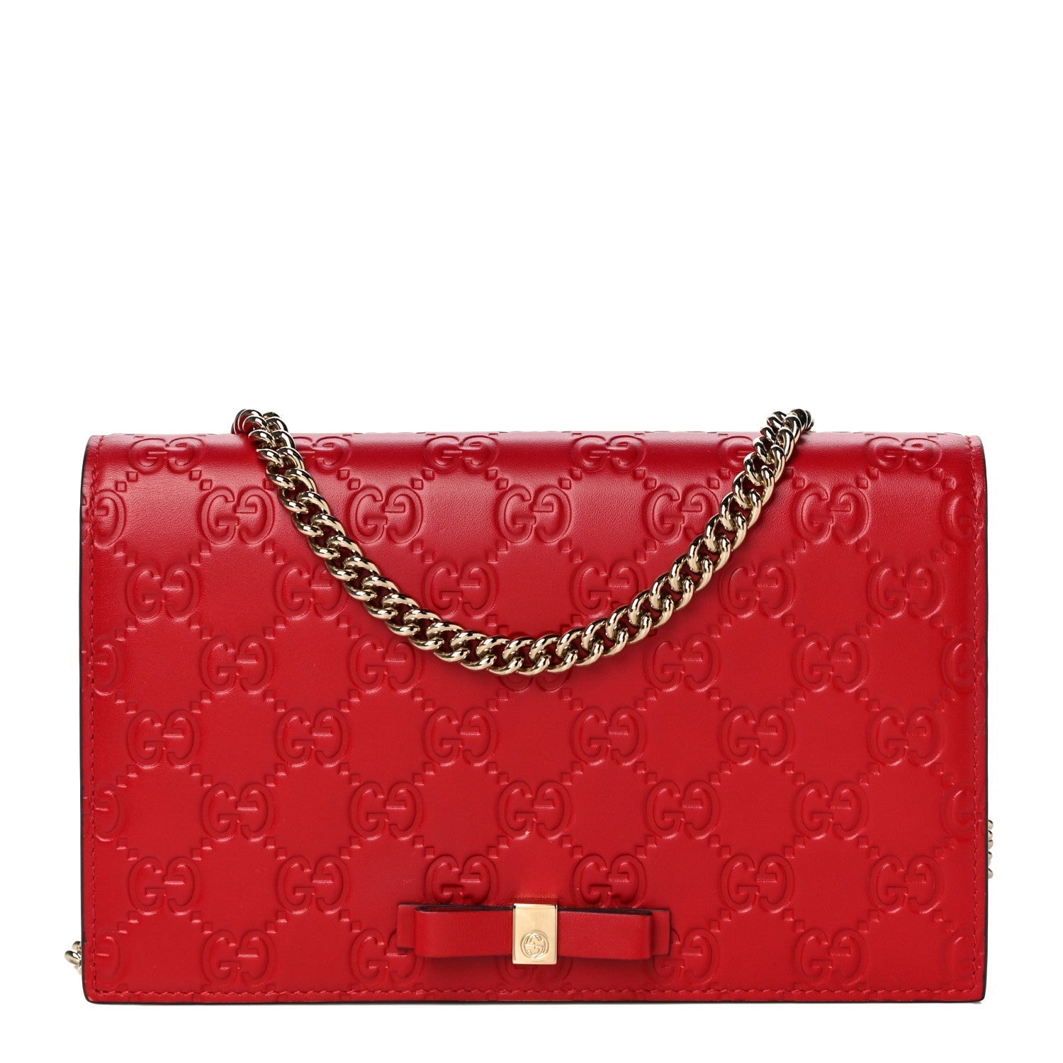 Gucci BOW ON Leather Chain Wallet Case