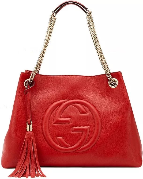 Gucci PEBBLED SOHO Calfskin Medium Chain Shoulder Bag Shoulder Bag