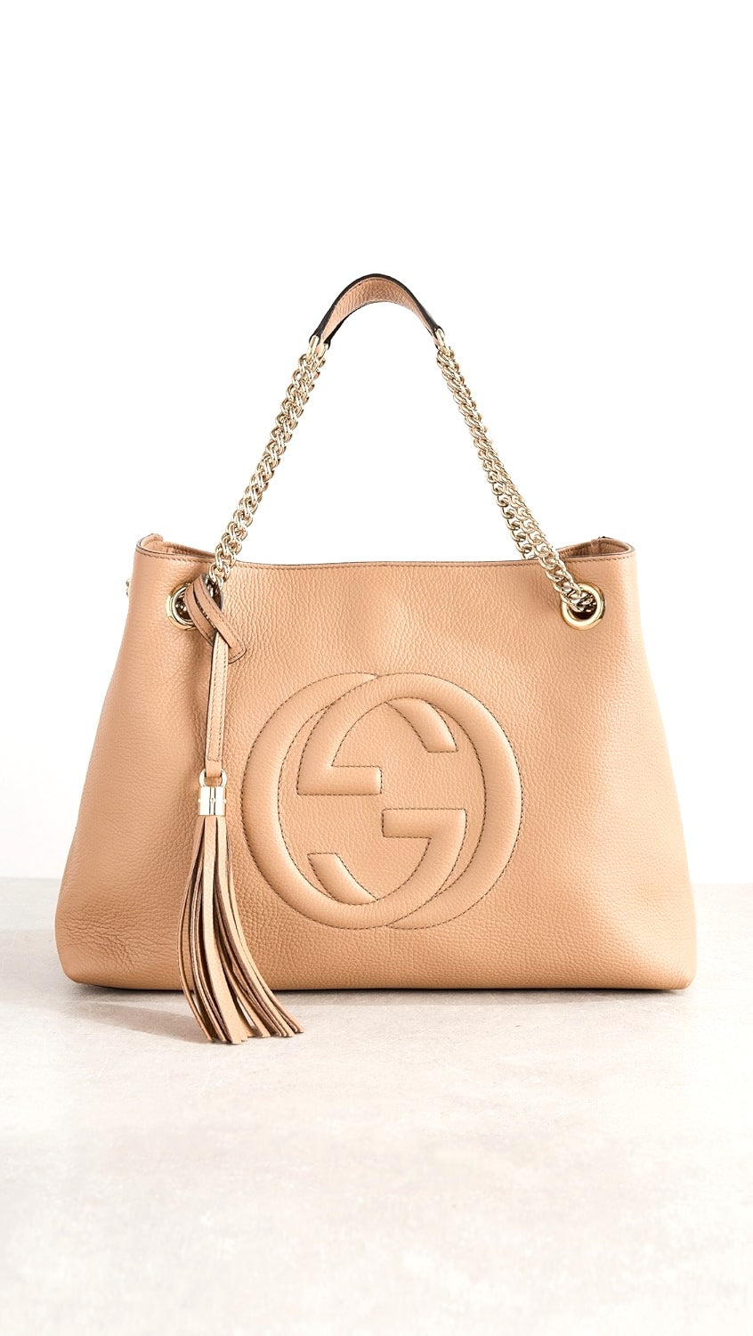 Gucci PEBBLED SOHO Leather Calfskin Medium Chain Handbag