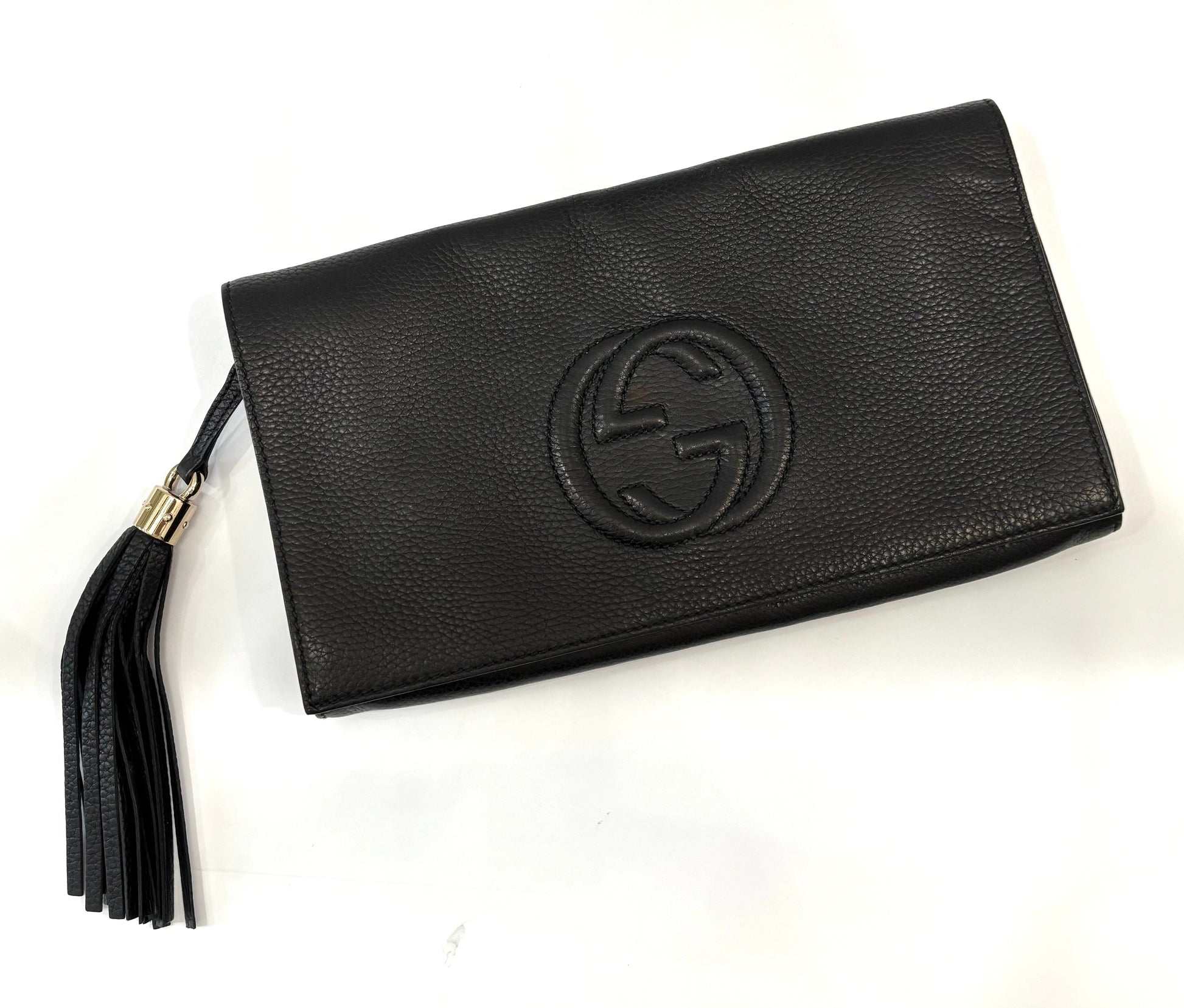 Gucci PEBBLED SOHO Leather Calfskin Medium Clutch Bag