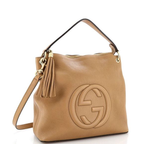 Gucci PEBBLED CAMELIA TWO WAY SOHO Leather Calfskin Large Travel Bag