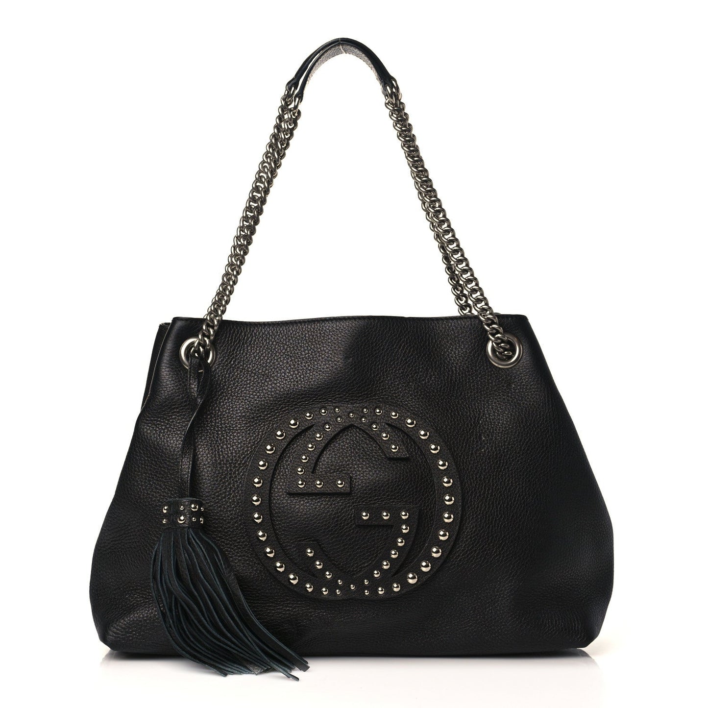 Gucci PEBBLED STUDDED SOHO Leather Calfskin Medium Travel Bag