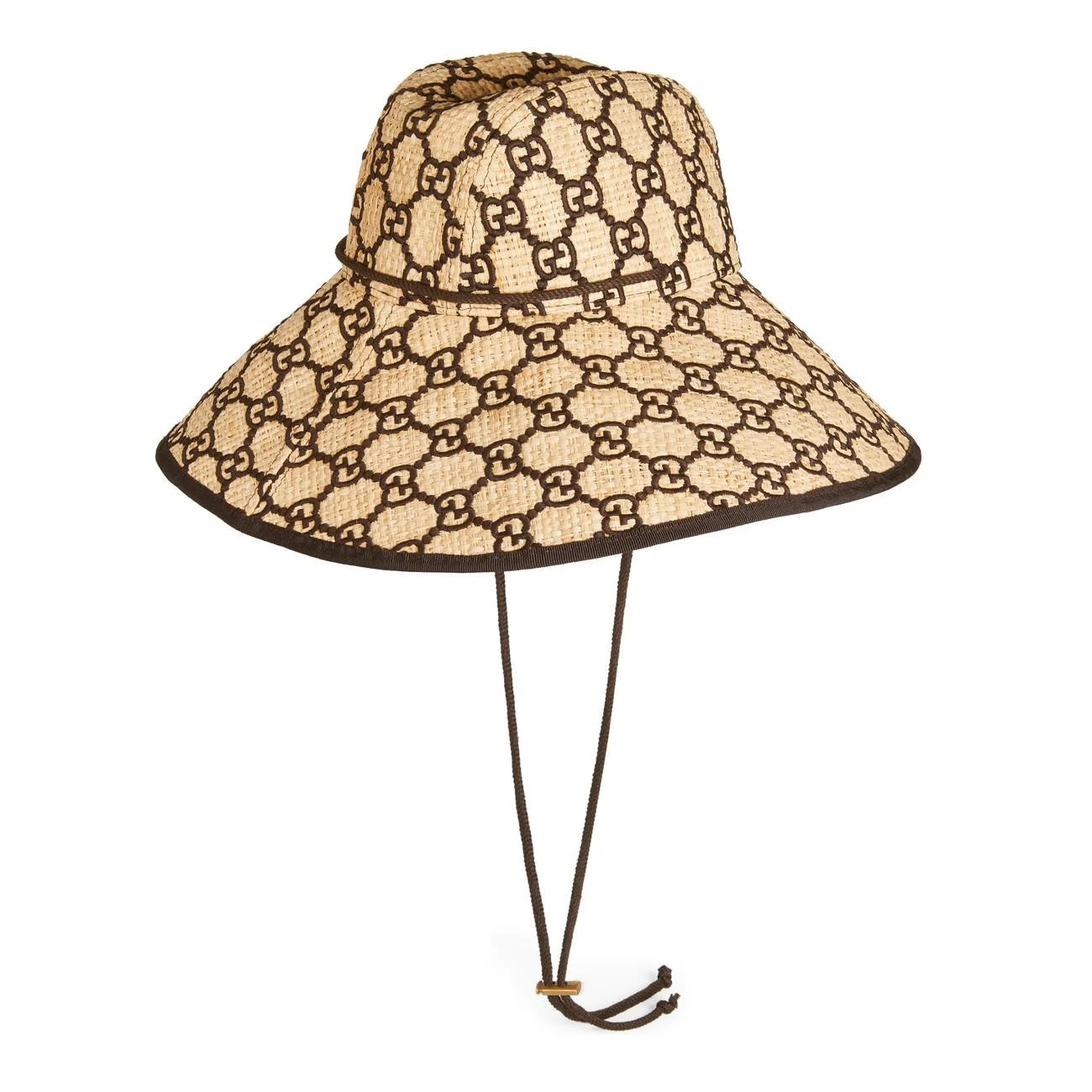 Gucci ELAPHE GG WIDE BRIM Monogram Raffia Hat