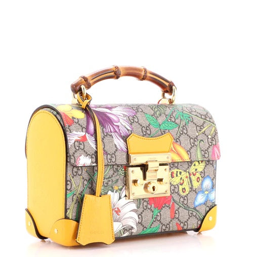 Gucci GG SUPREME FLORA BAMBOO PADLOCK Monogram Travel Bag