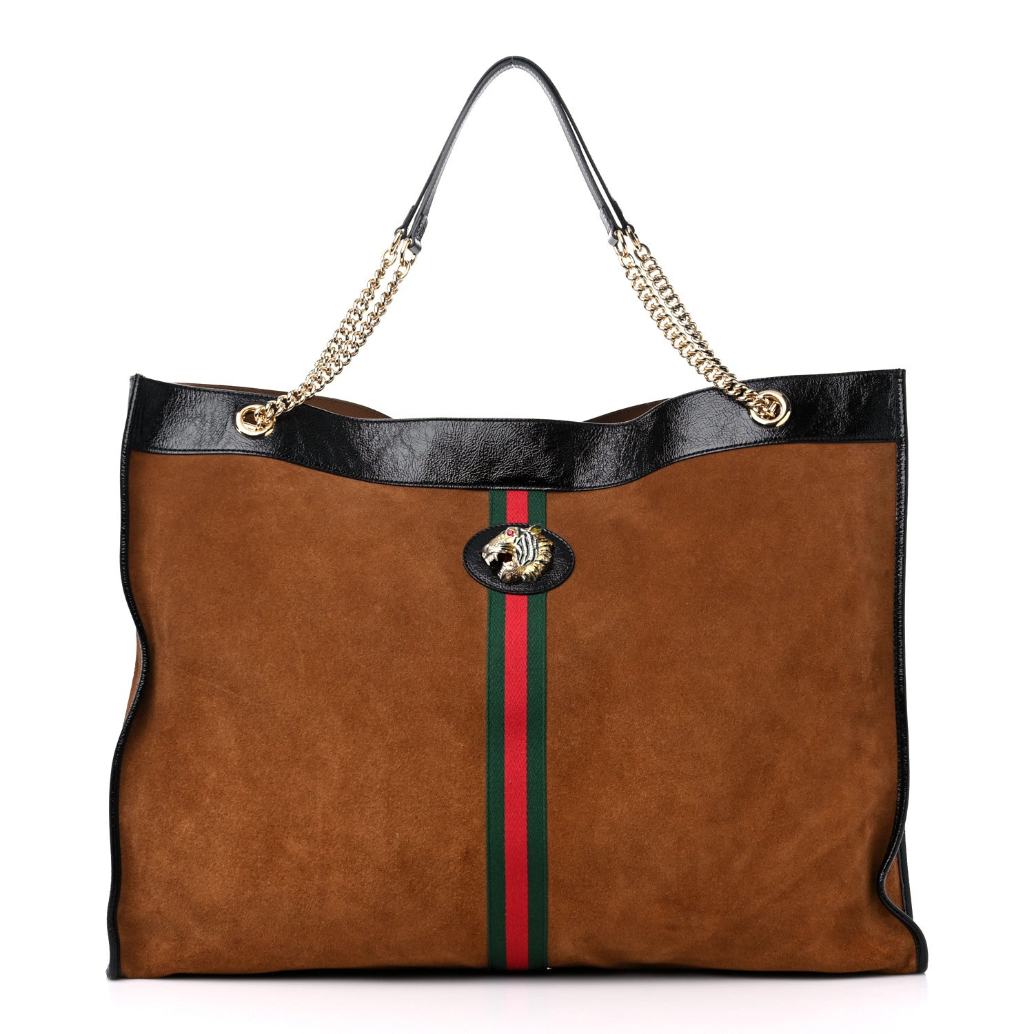 Gucci TIGER WEB RAJAH Suede Brown Large Tote Bag