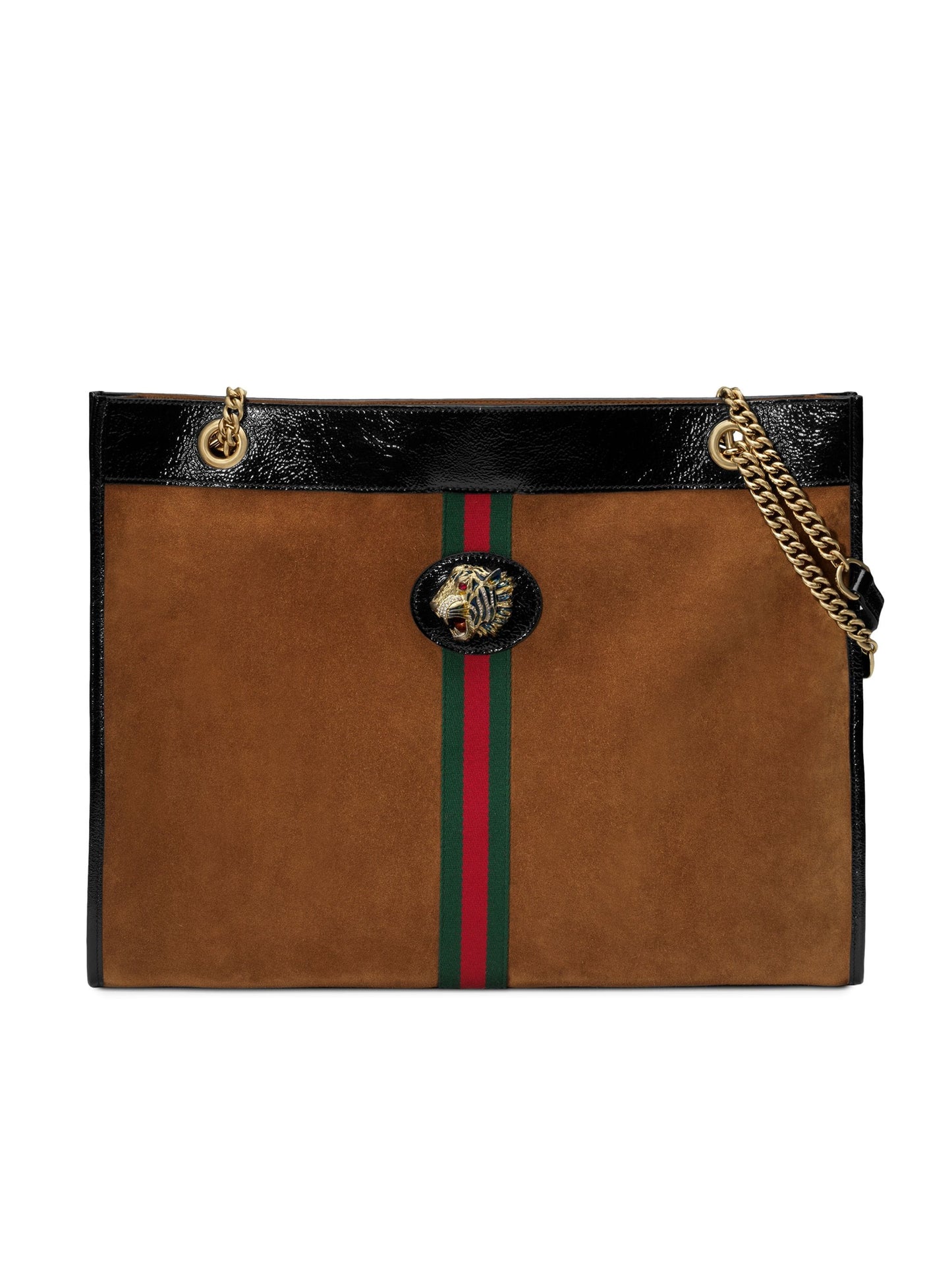 Gucci TIGER WEB RAJAH Suede Brown Large Tote Bag