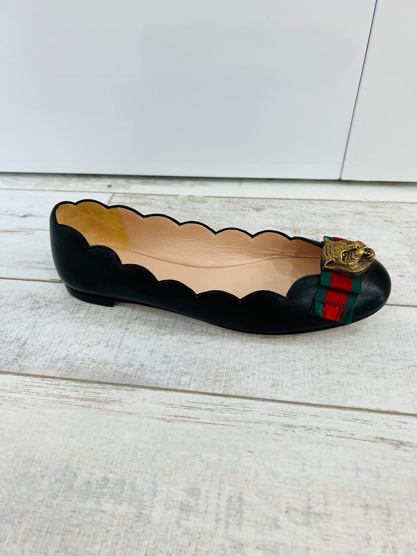 Gucci GG RAJHA WEB BALLET FLATS Leather Shoes