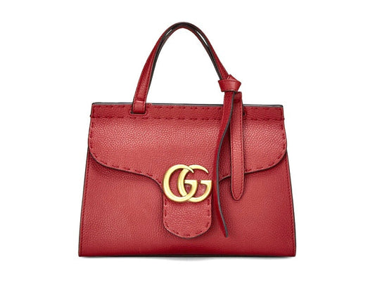 Gucci PEBBLED MARMONT Leather Red Top Handle Travel Bag