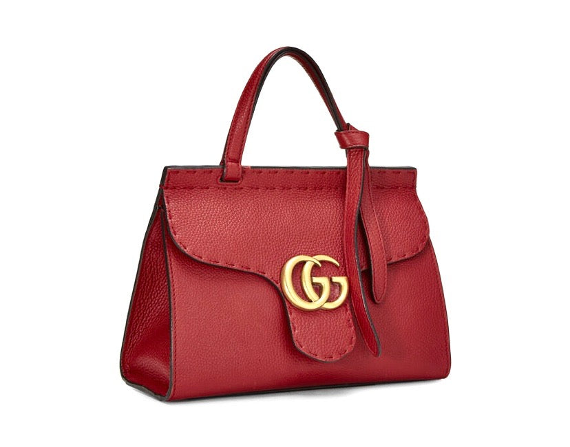 Gucci PEBBLED MARMONT Leather Red Top Handle Travel Bag