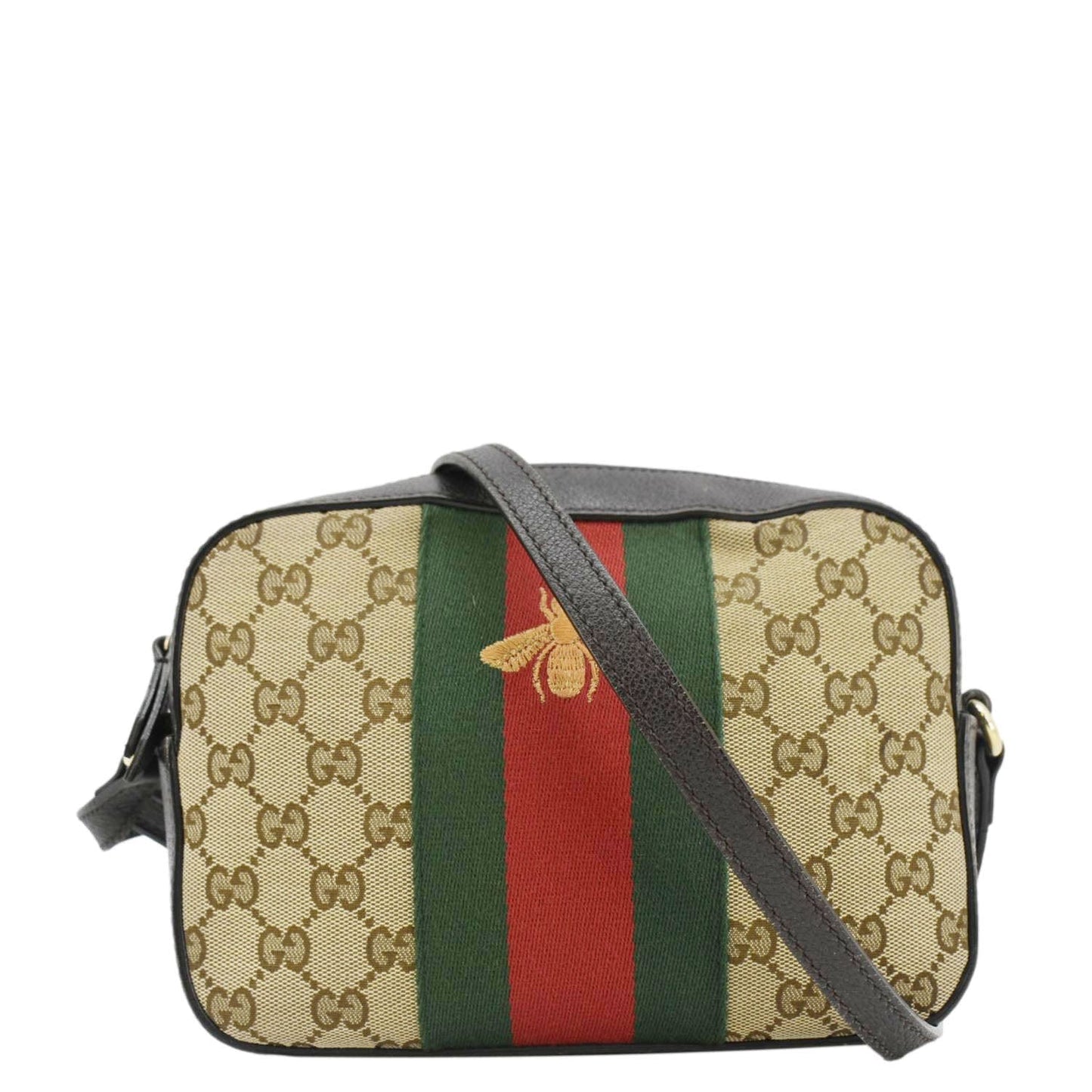 Gucci Bee Web Camera Crossbody Bag Canvas Beige