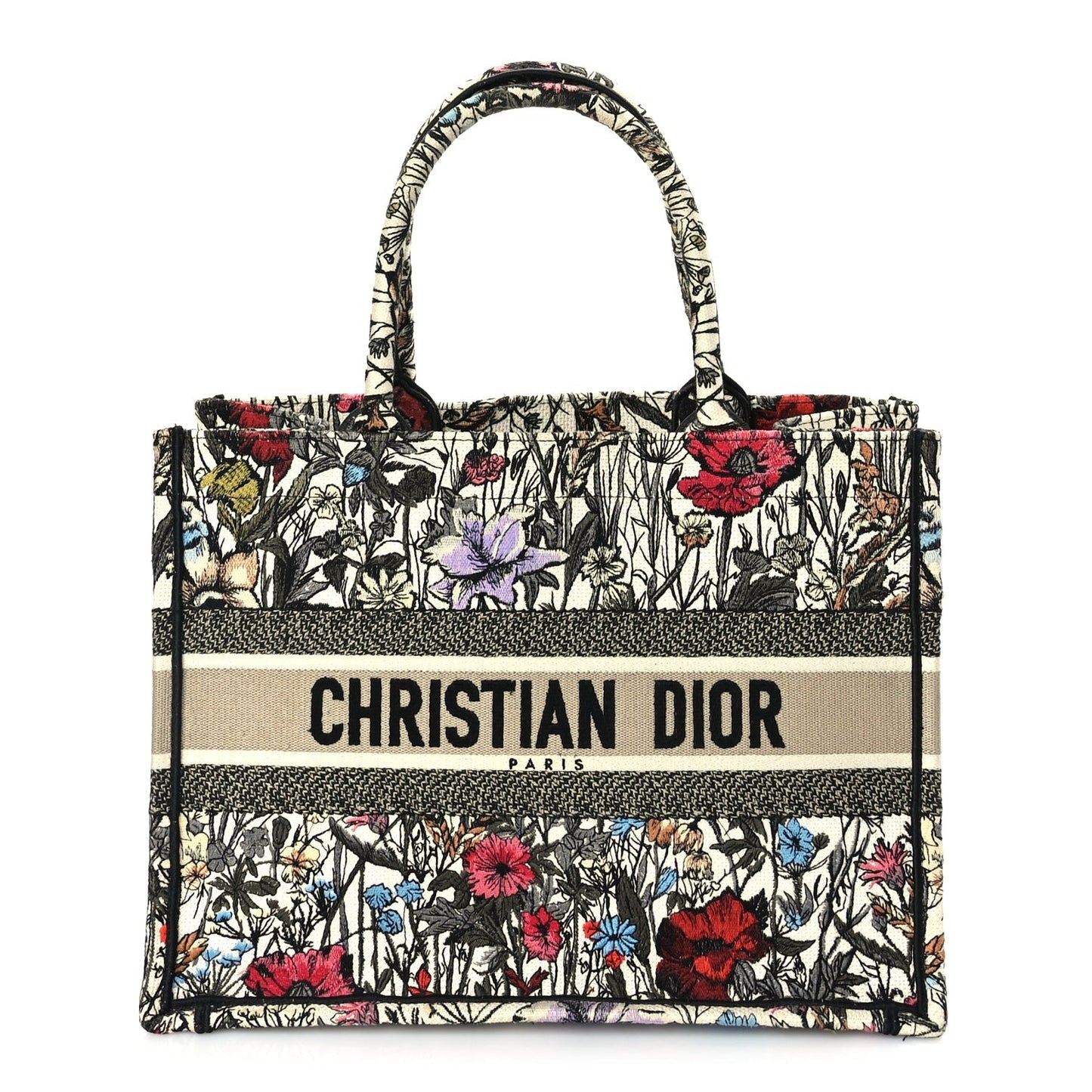 Dior Handbag Christian Mille Fleurs Book Tote Canvas Multicolor Medium Shoulder Bag