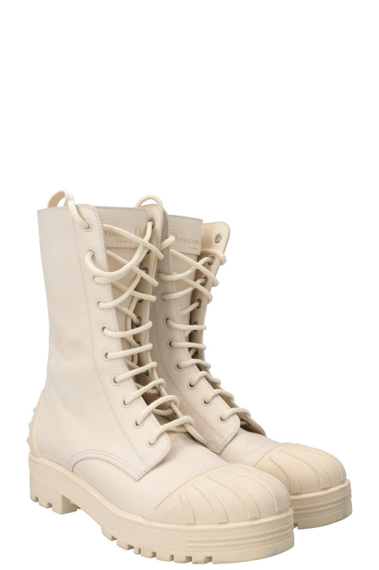 Dior Combat Boots PVC Ivory Leather Shoes