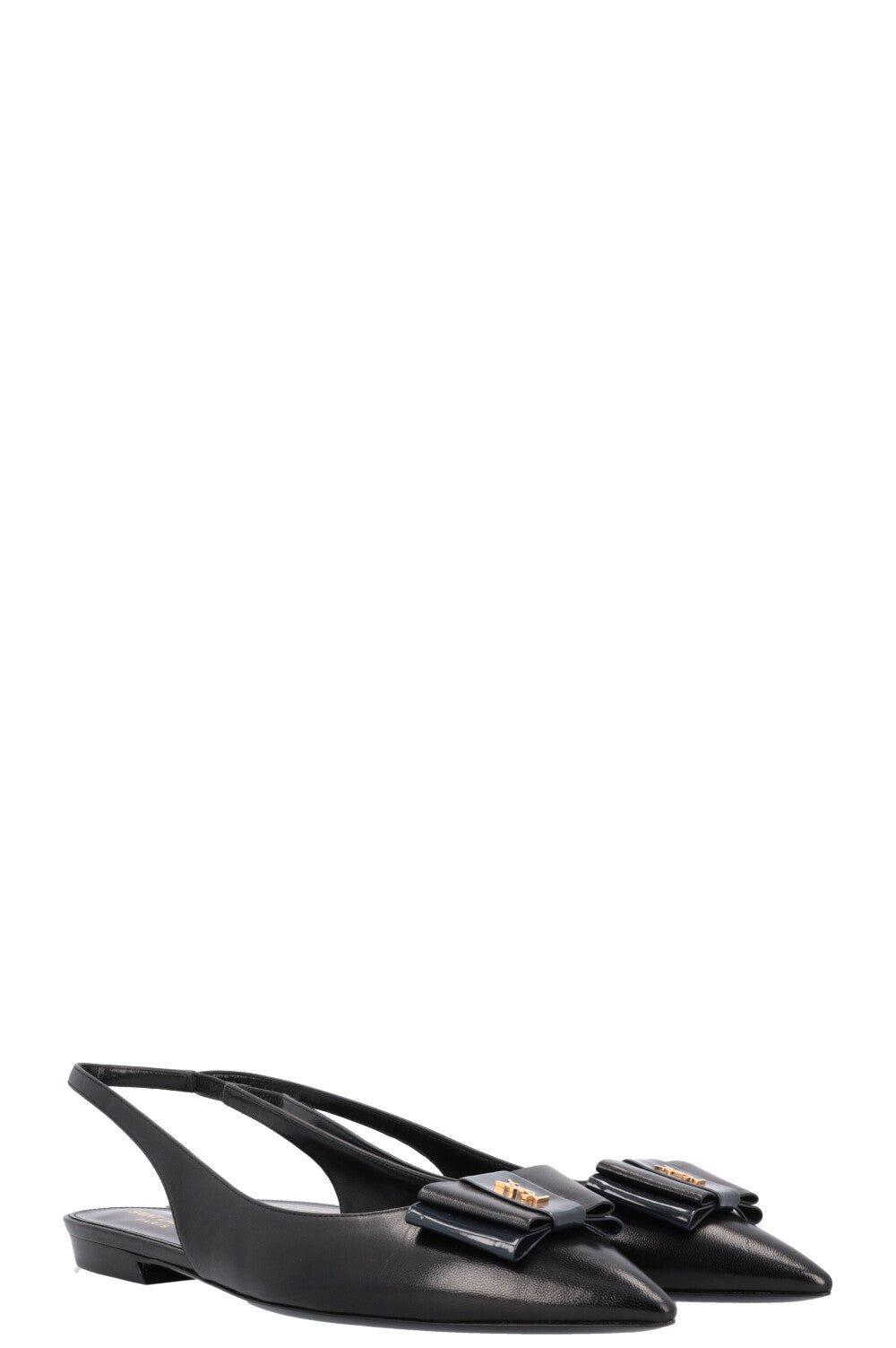 YSL Saint Laurent Anaïs Bow Flats 2 Leather Black Shoes