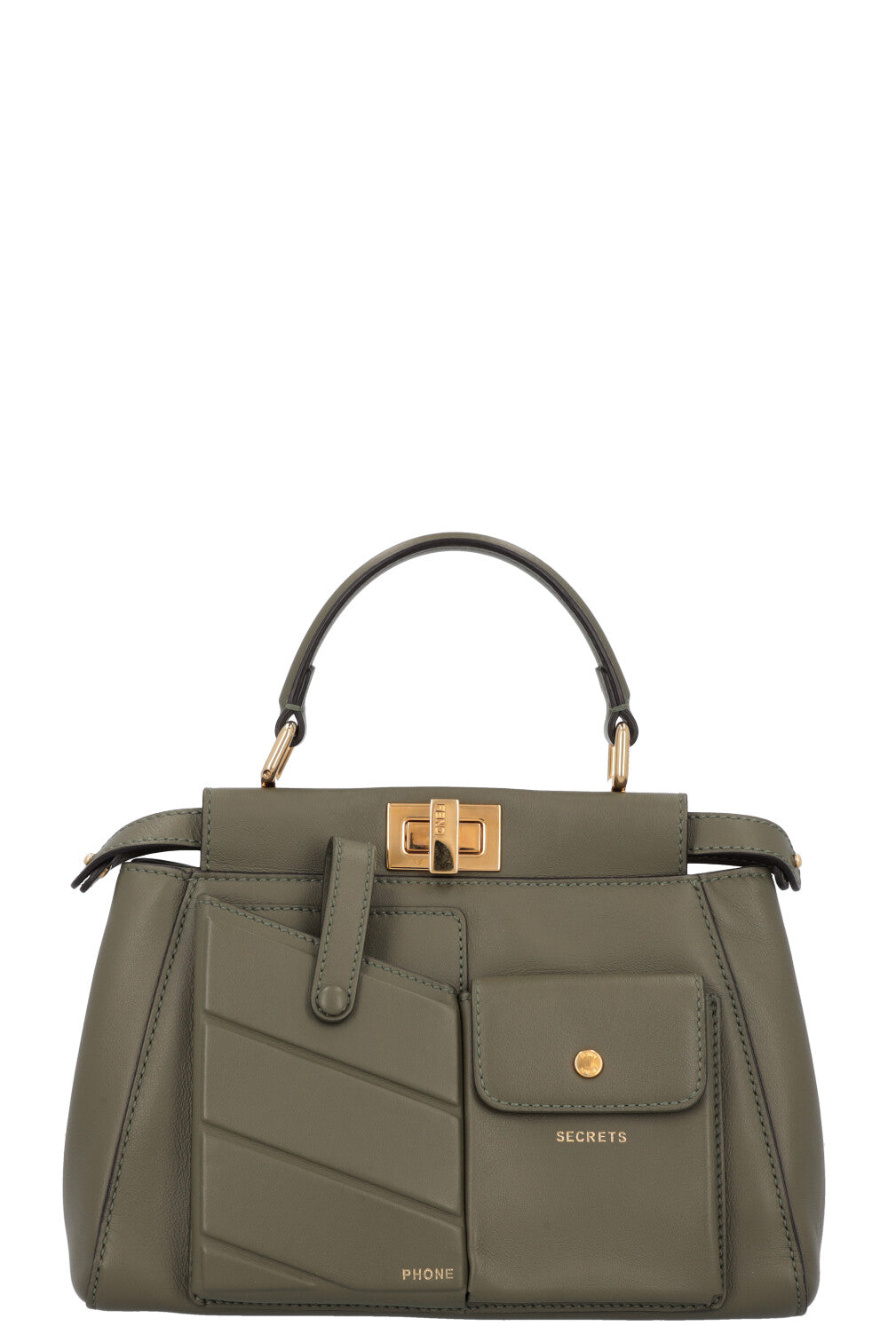Fendi Peekaboo Pocket Leather Green Mini Mini Bag