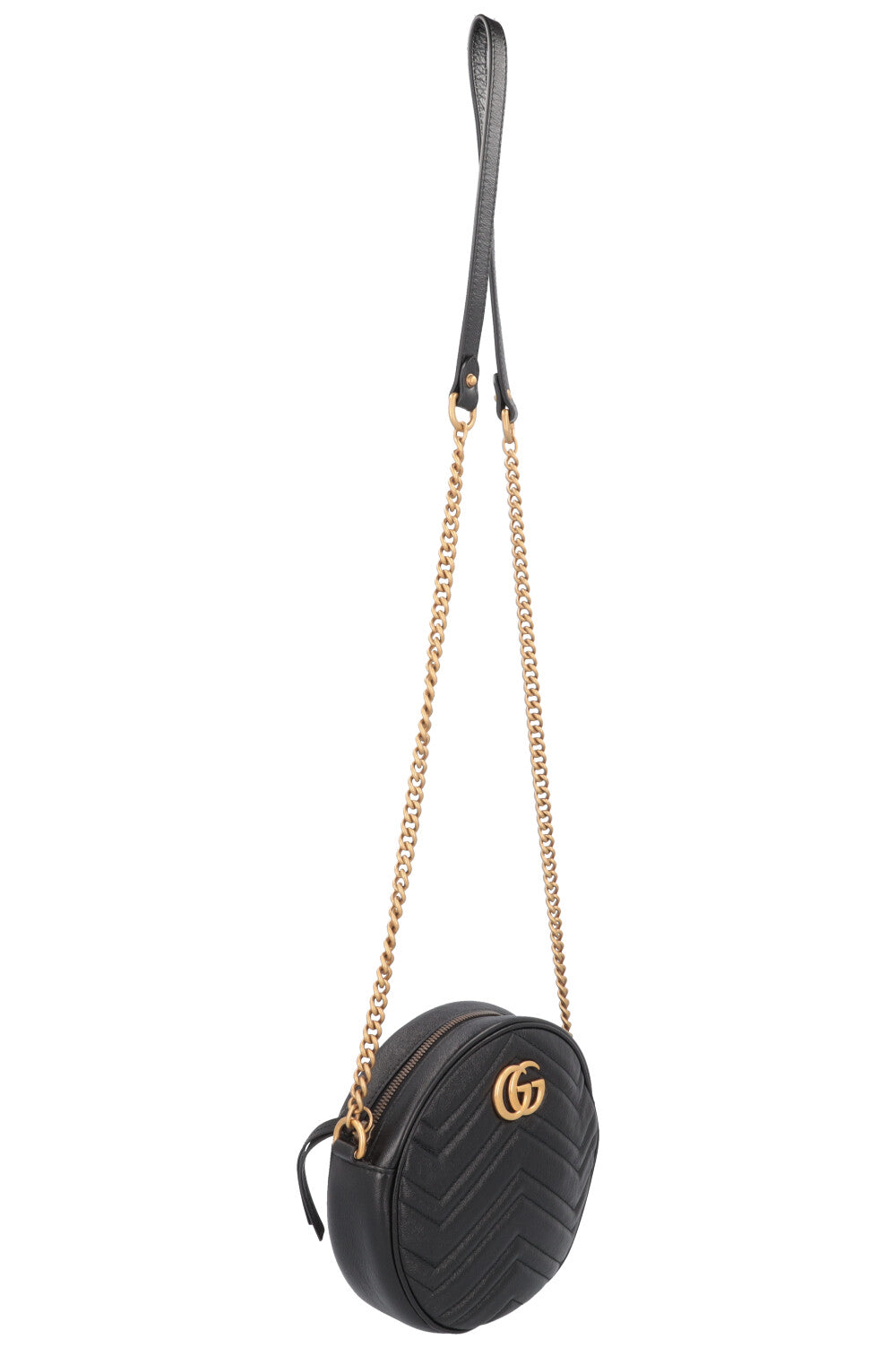 GUCCI Marmont Round Crossbody Bag Leather Black