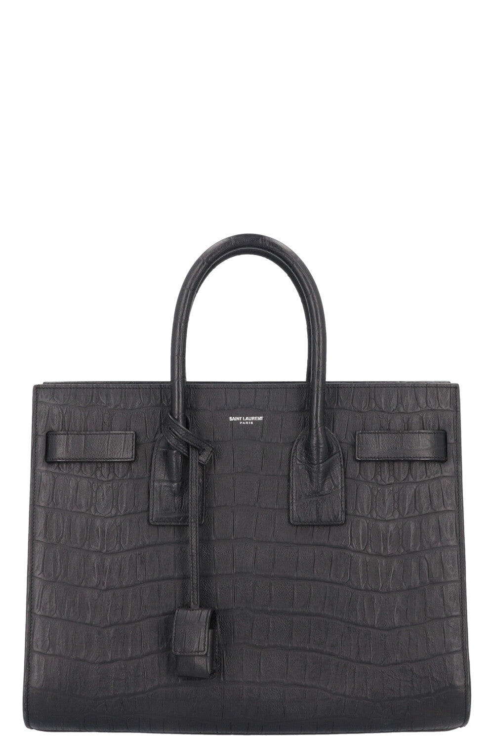 YSL Saint Laurent Sac De Jour Croc Black Small Embossed Handbag