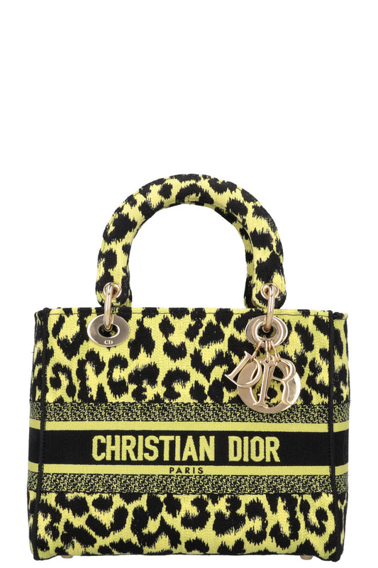 Dior Crossbody Bag Mizza Lady D-Lite Cheetah Black Green Medium