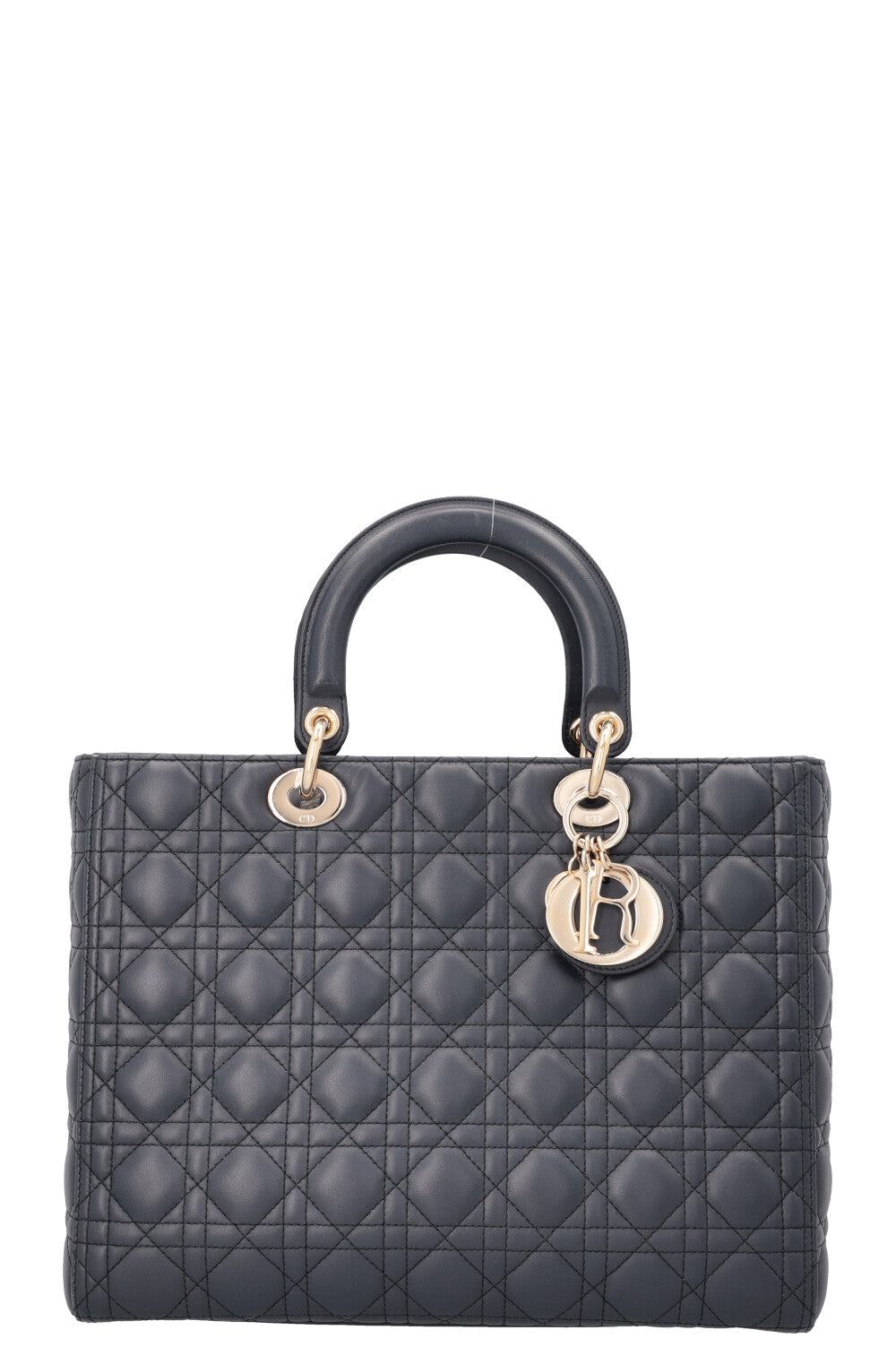 Dior Handbag Lady Bag Leather Navy Large